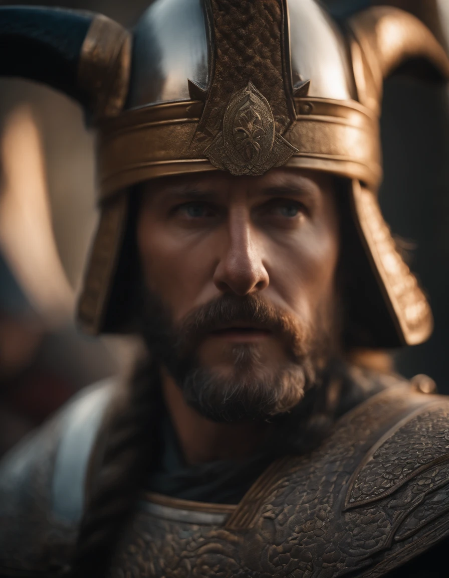 8k, best quality, master part, Ultra high resolution, (realismo: 1.4), foto original, realistic (filmic grain: 1.3), (A powerful magical weapon coming to life, blasting the emperor's viking guards with a blinding light.), (highly detailed guards, magical weapon) (highly detailed skin), (detailed face), complex details