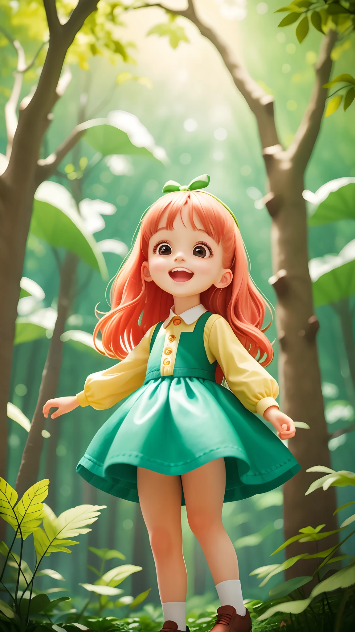 A girl of one，In the forest，Many trees，cheerfulness，rejoice，Perfect quality，Clear focus（Clutter - home：0.8）， （tmasterpiece：1.2） （realisticlying：1.2） （bokeh） （best qualtiy） （detailedskin：1.3） （complexdetails） （8K） （detailedeyes） （Sharp focus）,（having fun）