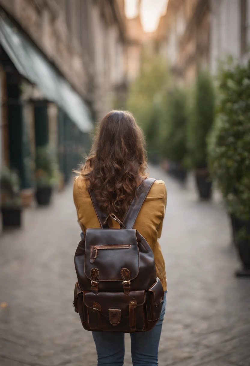 college girl holding back pack, brown hair, cute