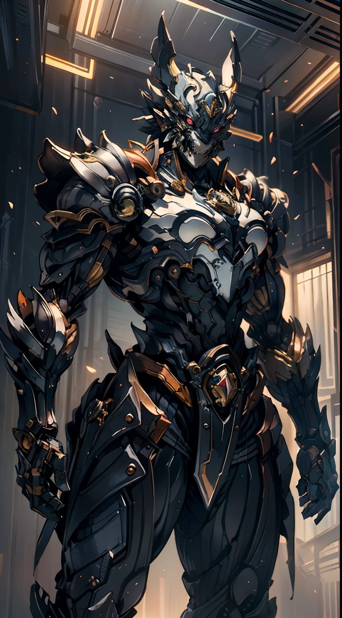 ((A young man:1.2)), short orange-brown hair, a wild hairstyle, knife-like thick eyebrows, bright and spirited big eyes, a fearless expression, a smile at the corner of his mouth, he wears a bizarre fantasy surreal-style chest armor with scales textures, wearing a dark bodysuit underneath, fingerless gloves, a beautifully fur belt around his waist, matching coarse cloth trousers, undaunted and wild posture, the background depicts a torn sky and earth, this character embodies a finely crafted fantasy surreal-style in anime style, characterized by an exquisite and mature manga illustration art style, high definition, best quality, highres, ultra-detailed, ultra-fine painting, extremely delicate, professional, anatomically correct, symmetrical face, extremely detailed eyes and face, high quality eyes, creativity, RAW photo, UHD, 8k, Natural light, cinematic lighting, masterpiece-anatomy-perfect, masterpiece:1.5