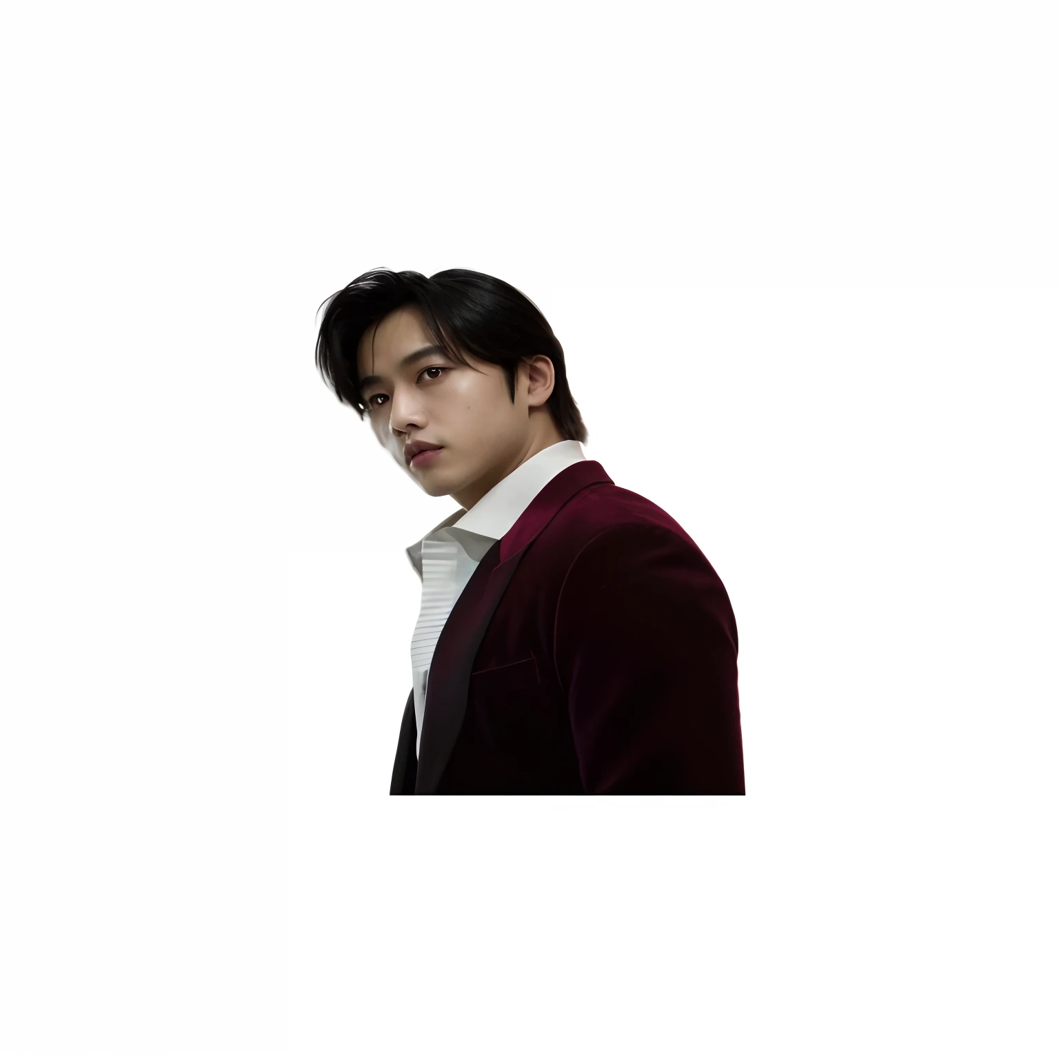 Image of a man in a suit and tie looking into the camera, Cai Xukun, Jung Jaehyun, inspirado em Zhang Han, Sha Xi, jia, Yanjun Chengt, handsome prince, com um fundo preto, Foto de perfil, O vampiro, com um fundo escuro preto, Beautiful androgynous prince, Hyung Tae, inspirado em Raymond Han