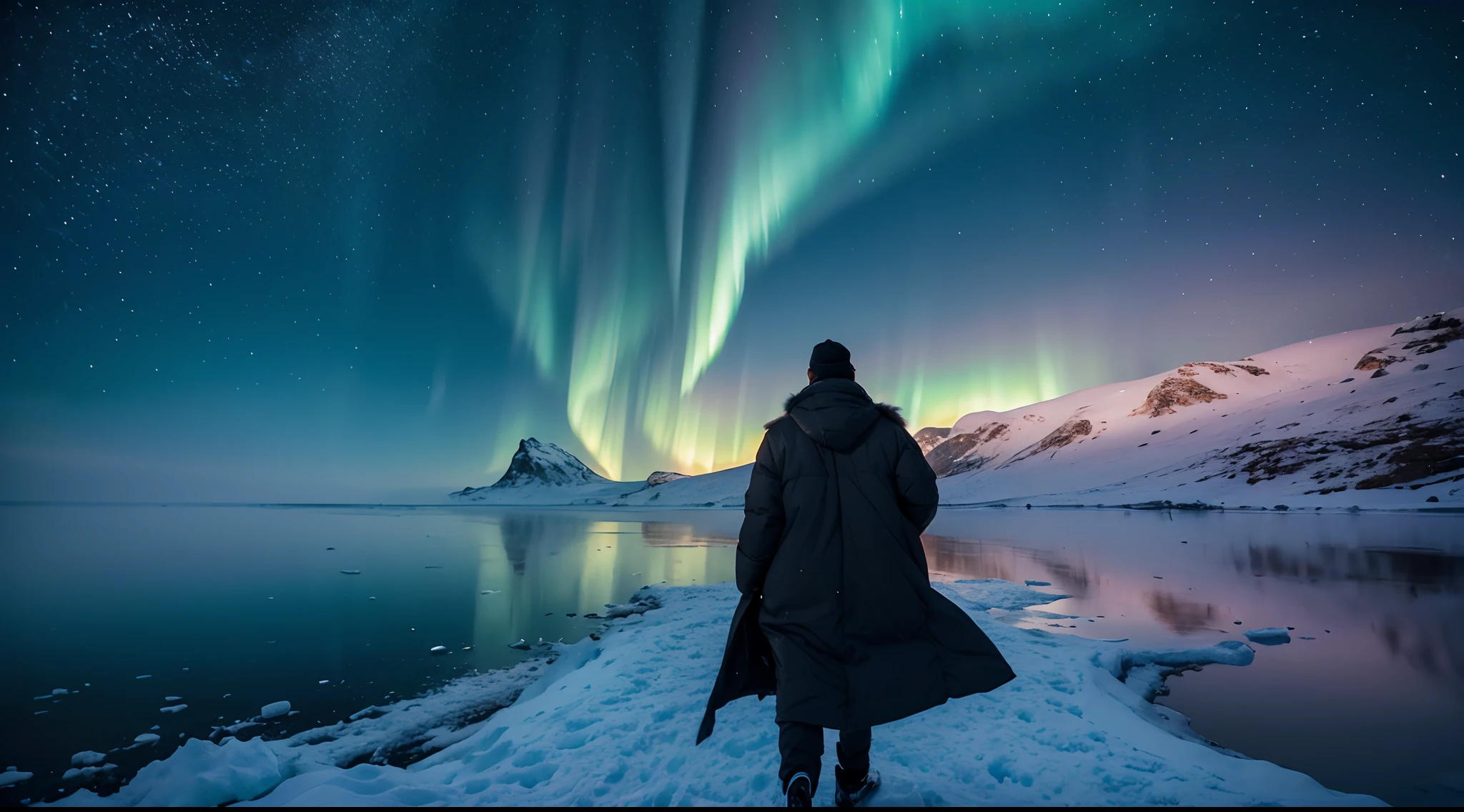 A determined young boy walks across a frozen lake, braving the harsh winds and snow. By his side, a magnificent black phoenix soars, its feathers shimmering with brilliance, embodying his unwavering conviction.
(best quality,4k,8k,highres,masterpiece:1.2),ultra-detailed,(realistic,photorealistic,photo-realistic:1.37),HDR,UHD,studio lighting,ultra-fine painting,sharp focus,physically-based rendering,extreme detail description,professional,vivid colors,bokeh,illustration,portrait,landscape,Concept Arts,arctic,icy,windy,blizzard,snowflakes,frosty breath,sparkling ice crystals,frozen,reflective surface,glowing auroras,majestic mountain range,mysterious mist.