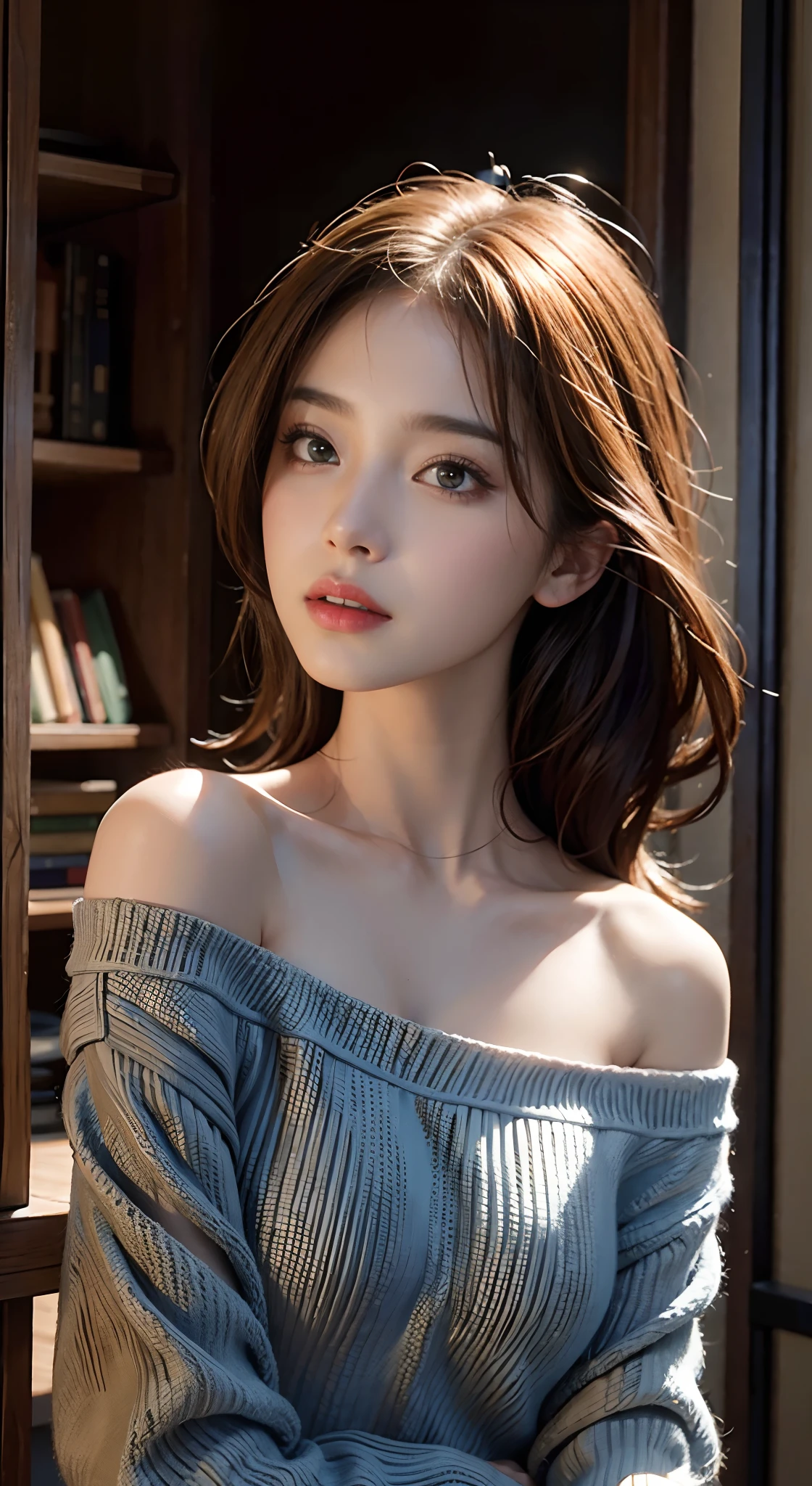 Best quality, masterpiece, ultra high res, (photorealistic:1.4), raw photo, 1girl, off shoulder, cinematic lighting