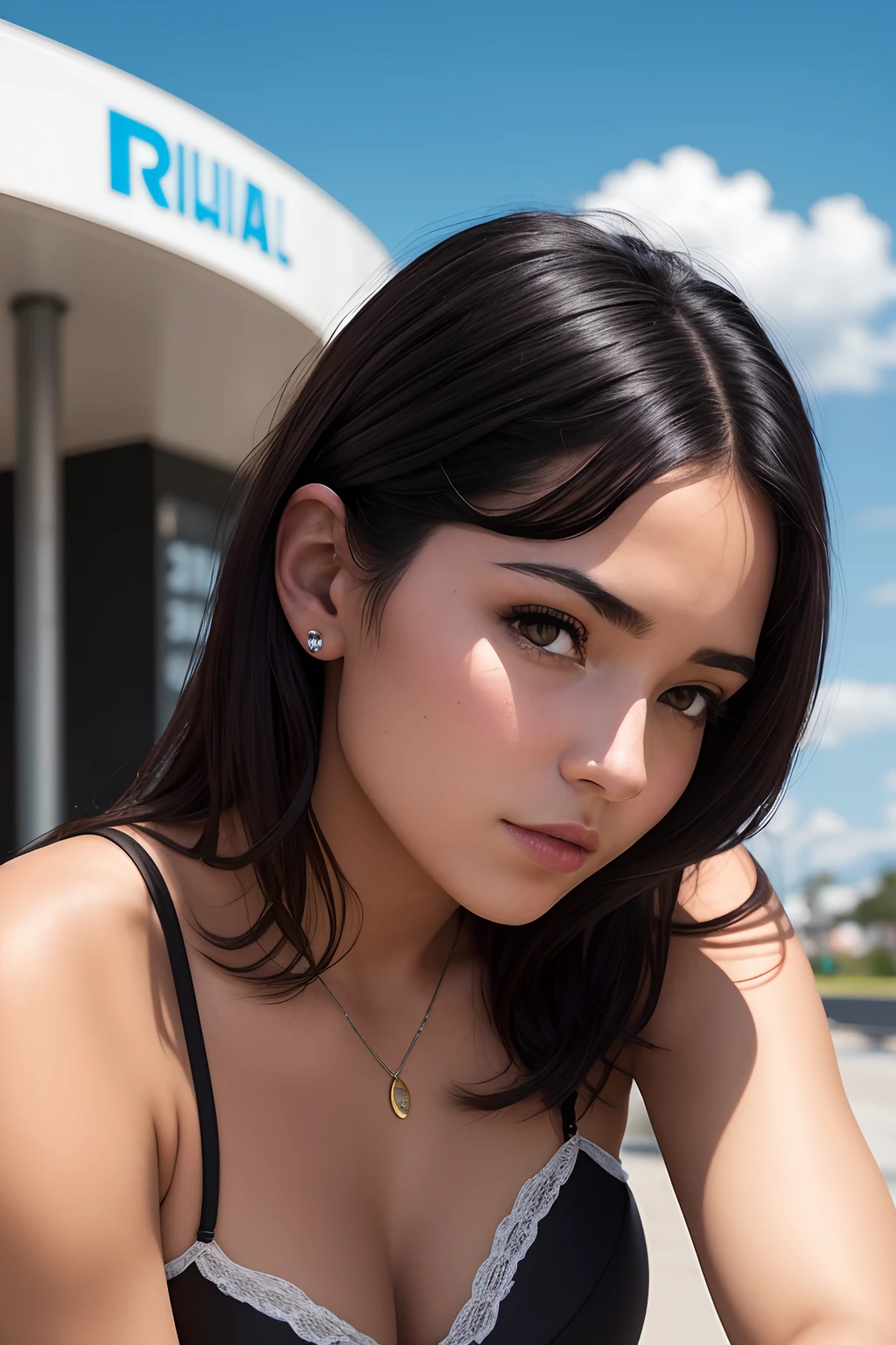 Young beautiful brunette girl with black hair, Fair-skinned in white lingerie outside the playground, ((mince, petite)), (seins moyens),Realstic, photo, masutepiece, realism, realism, photoreallistic, high contrast, Art Station 8k HD Photorealistic Digital Art Trending Real Details, Detailed, textures de peau, Ultra-detailed, realistic skin textures, armure, Best quality, ultra highres, (photorealism: 1.4),, High resolution, Detailed, Photo brute, tranchant, Par Lee Jeffries 「Pellicule Nikon D850」file photo 4 Kodak Portra 400 F1 camera.6 Lenses Ultra-Realistic Color Rich TextureSpectacular LightingUnreal EngineCinestir Art Station800 Trends, corps entier,