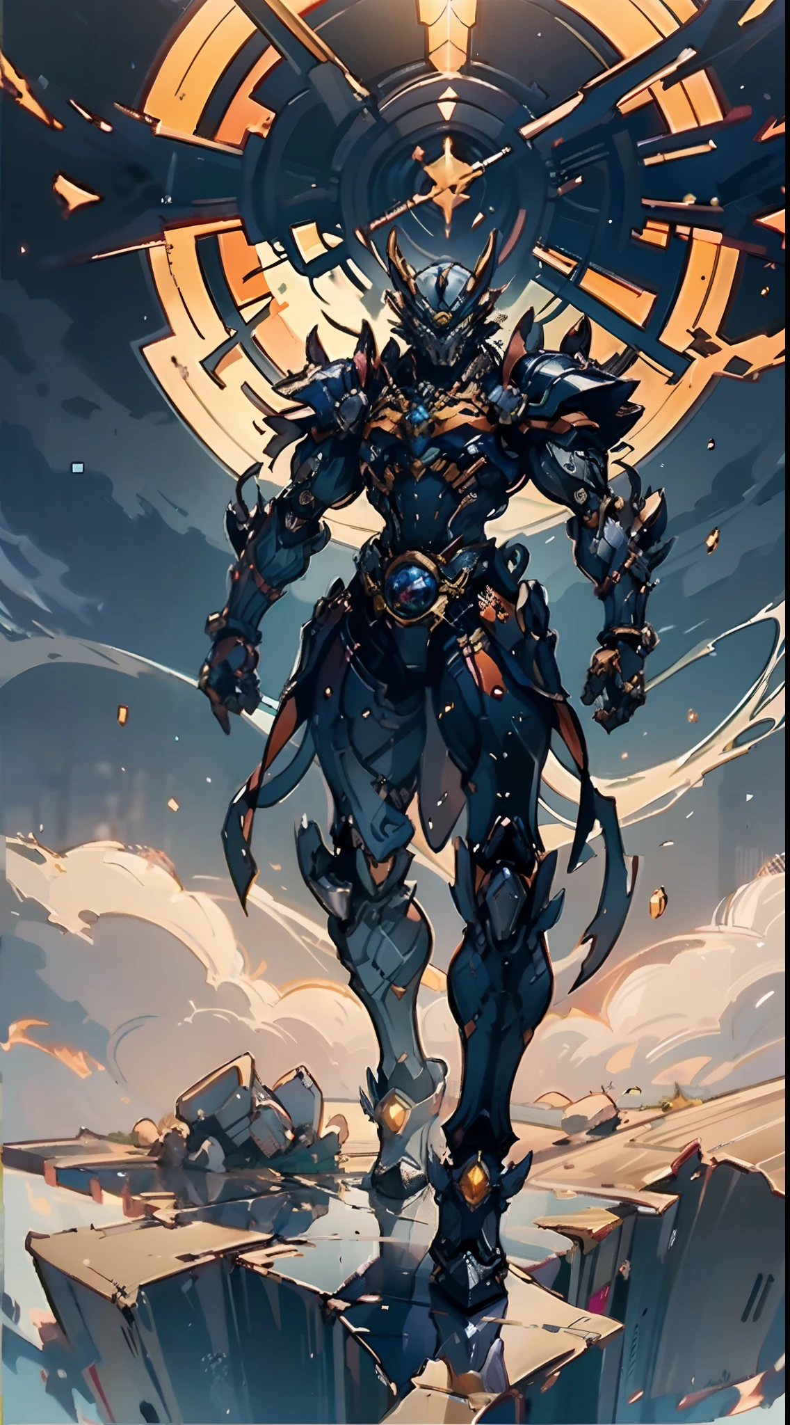 ((A young man:1.2)), short orange-brown hair, a wild hairstyle, knife-like thick eyebrows, bright and spirited big eyes, a fearless expression, a smile at the corner of his mouth, he wears a bizarre fantasy surreal-style chest armor with scales textures, wearing a dark bodysuit underneath, fingerless gloves, a beautifully fur belt around his waist, matching coarse cloth trousers, undaunted and wild posture, the background depicts a torn sky and earth, this character embodies a finely crafted fantasy surreal-style in anime style, characterized by an exquisite and mature manga illustration art style, high definition, best quality, highres, ultra-detailed, ultra-fine painting, extremely delicate, professional, anatomically correct, symmetrical face, extremely detailed eyes and face, high quality eyes, creativity, RAW photo, UHD, 8k, Natural light, cinematic lighting, masterpiece-anatomy-perfect, masterpiece:1.5