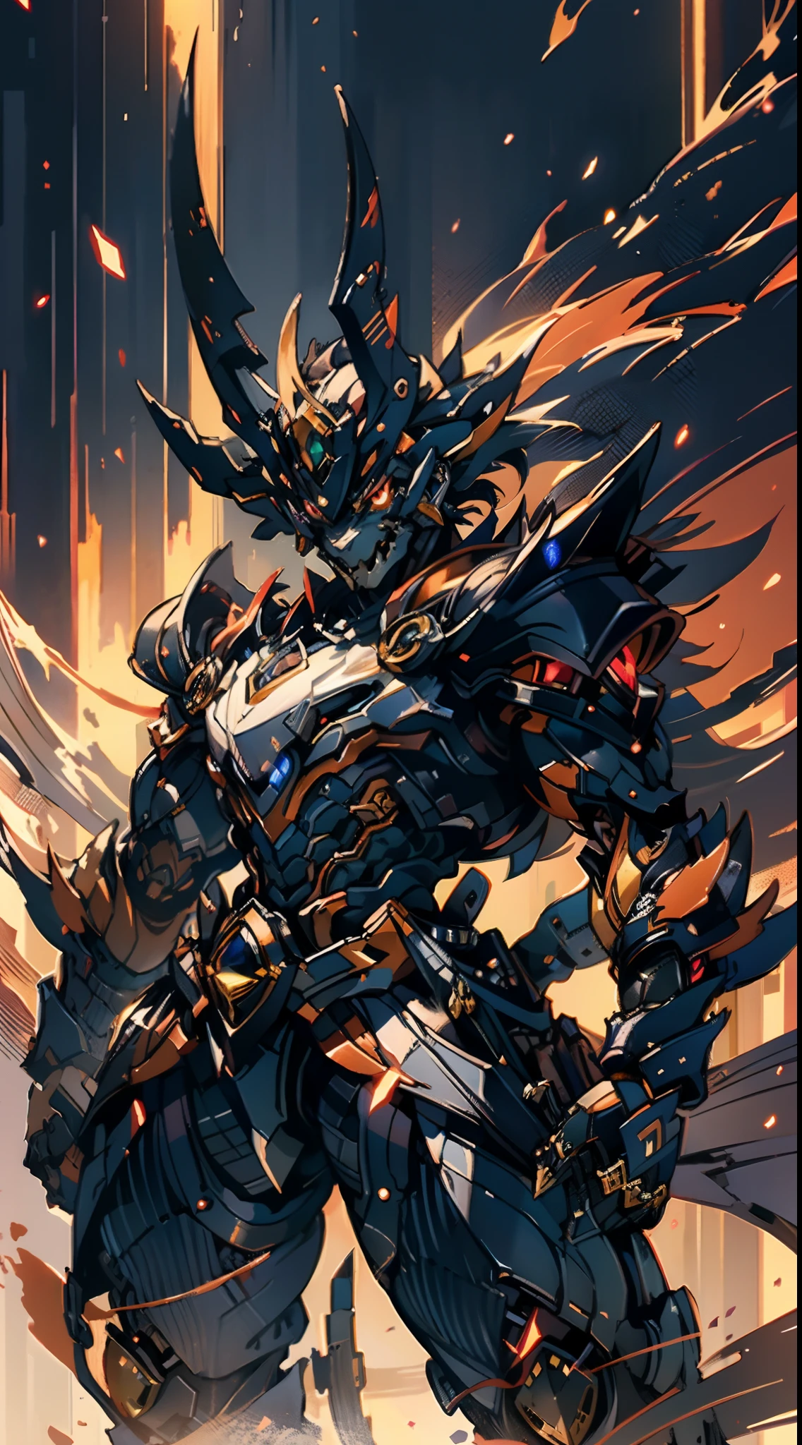 ((A young man:1.2)), short orange-brown hair, a wild hairstyle, knife-like thick eyebrows, bright and spirited big eyes, a fearless expression, a smile at the corner of his mouth, he wears a bizarre fantasy surreal-style chest armor with scales textures, wearing a dark bodysuit underneath, fingerless gloves, a beautifully fur belt around his waist, matching coarse cloth trousers, undaunted and wild posture, the background depicts a torn sky and earth, this character embodies a finely crafted fantasy surreal-style in anime style, characterized by an exquisite and mature manga illustration art style, high definition, best quality, highres, ultra-detailed, ultra-fine painting, extremely delicate, professional, anatomically correct, symmetrical face, extremely detailed eyes and face, high quality eyes, creativity, RAW photo, UHD, 8k, Natural light, cinematic lighting, masterpiece-anatomy-perfect, masterpiece:1.5