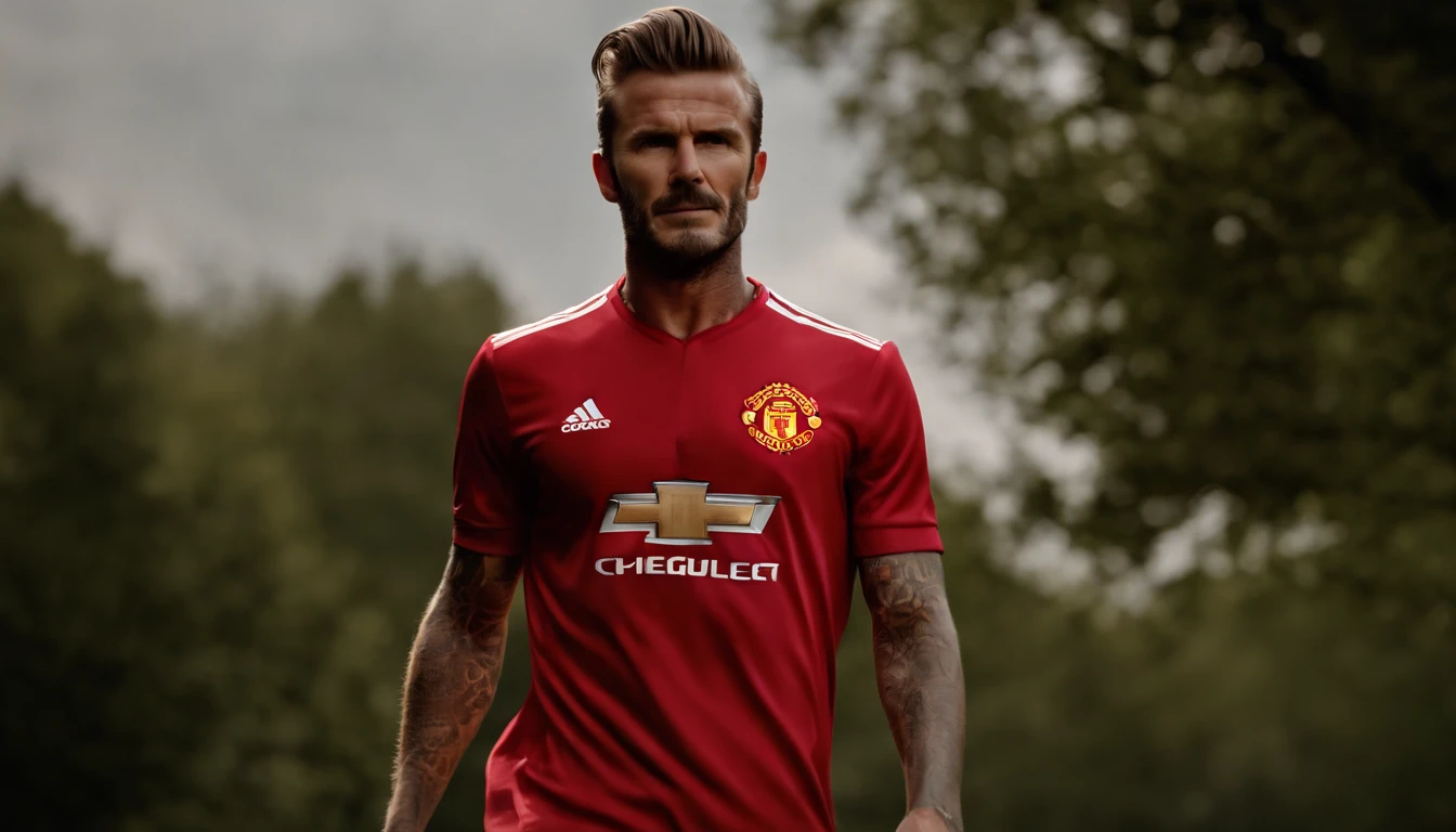 (Professional 3D images)(Realistic:1.3) The most beautiful photos in the world,David Beckham,(((Manchester United's red shirt,)))(( fantastic location, A majestic ground environment)), Full-body 8K unified rendering, action SHOT, detailliert, 详细的脸, (vibrating, photos realistic)((((Use skins)))), (Convoluted:1.4), (ighly detailed:1.4), suave, foco nítido, (globalillumination, studio lights, Light Volumetric), fully body photo、Soccer ball under your feet、(((No beard))(((Kicking the ball、)))
