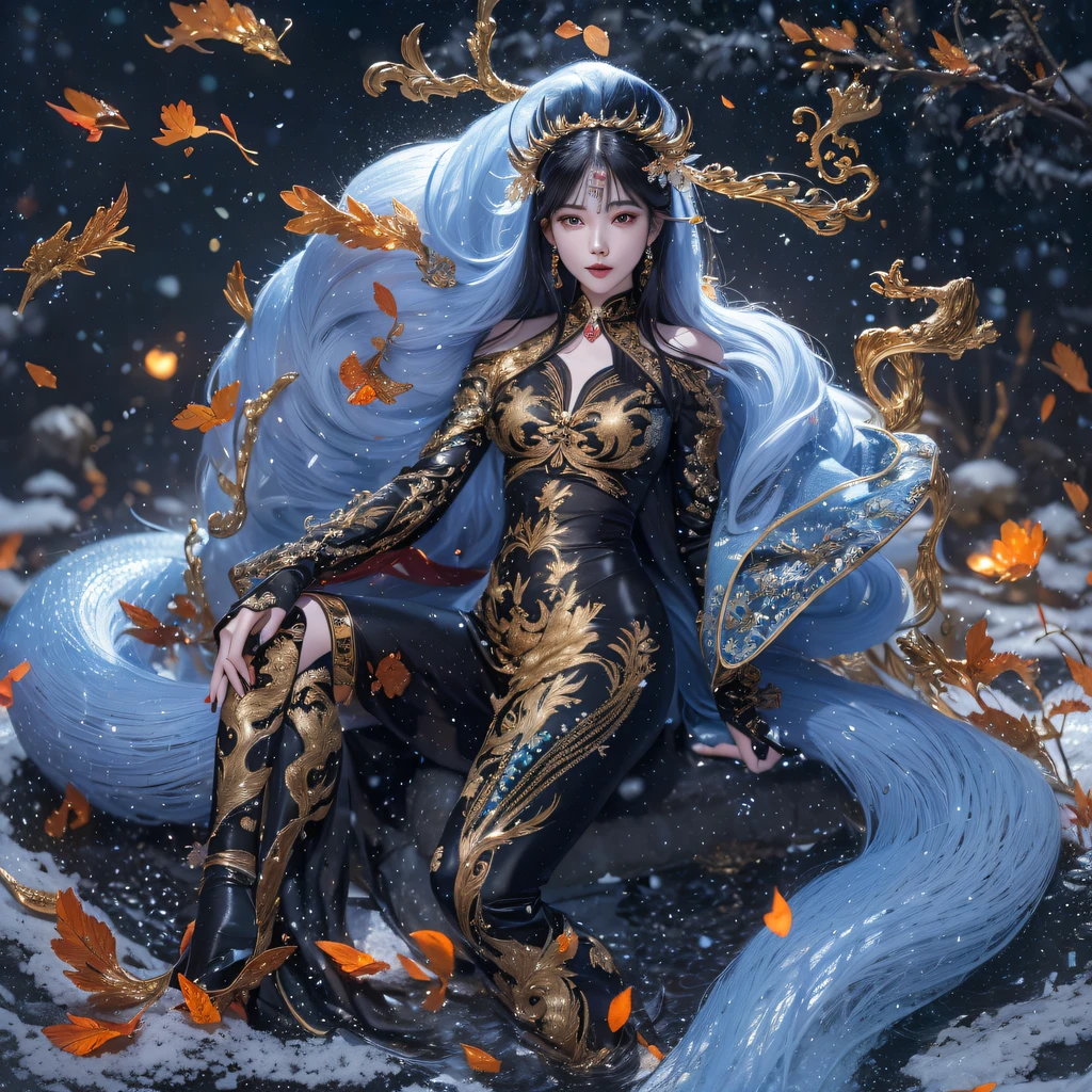 Fly the Nine-Tailed Light Blue Sky Division Flame Hairy Bear Star,Erotic,Torch Night Black Gold Orange Brocade Silk Snake Print Silk Pants,Rouge diamond tulle sheer lizard-patterned leggings,Fat Girl Space Flying in the Snow 1:900 miniatures,Front view,Pure transparency,Wear boxing gloves,Wear thick-rimmed reflective sunglasses with gold threads,Panorama ultra-wide angle,extremely happy,The texture of the real person is delicate,Strong visual impact,Hyper-detailing,Dream girl,Refined face,prettyeyes,Hair strands float in the air, Cherry model,Ouyang Xiaotong,crystal-clear,Good sense of perspective,Light and shadow effects,16K smooth,Surface reflected light,Flowing black hair,Water Goddess 32K,复杂,ellegance,highly detailed,A majestic,Digital photography,Autumn cowboy shot,surrealism painting,Broken rubies,Beating magic,Entwined water magic,(tmasterpiece,Cinematic light,Fine beautiful eyes:1.2),hdr,Void 5 Energy Storm,(China 1 girl,Black eyes:1.5),Rouge skin,Glowing skin,(sitting on the stone:1.5),delicated face,Black color hair,Put on palatial gold armor,cropped shoulders,,short skirt,Beautiful golden armor,Rained,big breasts beautiful,looking at viewert,Face away from the camera,tmasterpiece,Lateral face,Side portrait close-up