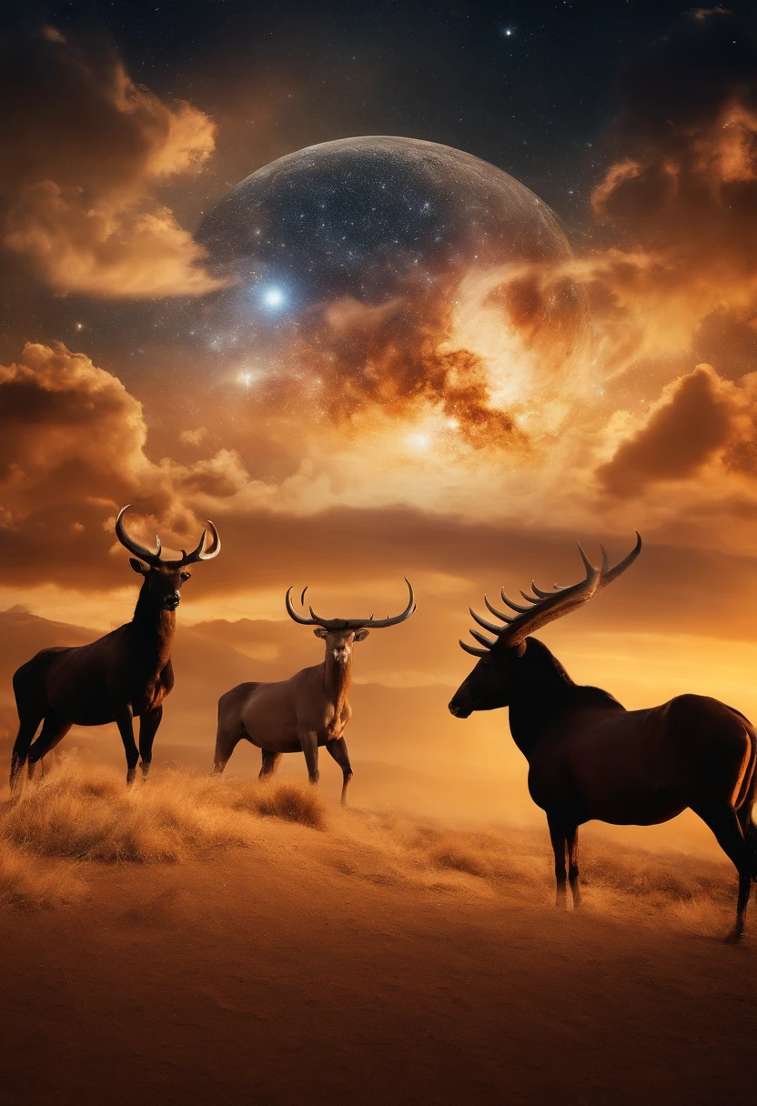 os 3 signos do elemento fogo, aries , leone, and Sagittarius(centauro)  em forma de anjos bonitos celestiais, ludico  realista HD
