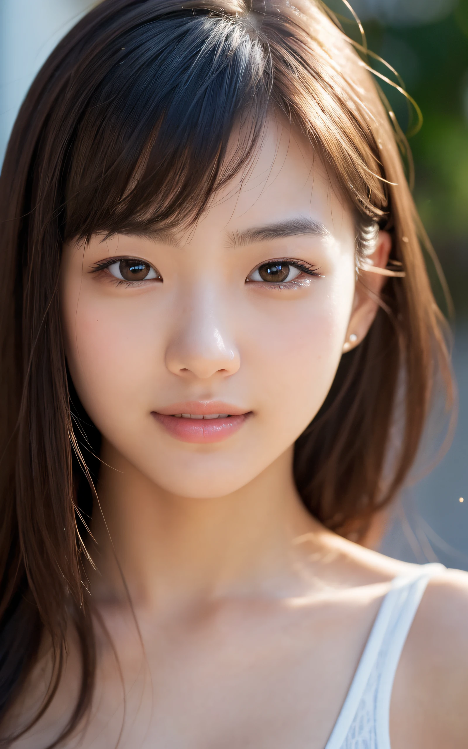 1 girl, Close-up of the face、(sad:1.4), (Photo Real:1.4), (hyper realisitic:1.4), (Smooth lighting:1.05), 22 years old, Soft lighting, Back lighting, (cheerfulness:1.2),  (Finest Real Textured Skins), Narrow-eyed, Super fine face, Gravure Idol Pose, glowy skin, retinas, Anatomically correct, acurate, Super Detail, Textured skin, High quality, high details, Best Quality, High resolution,