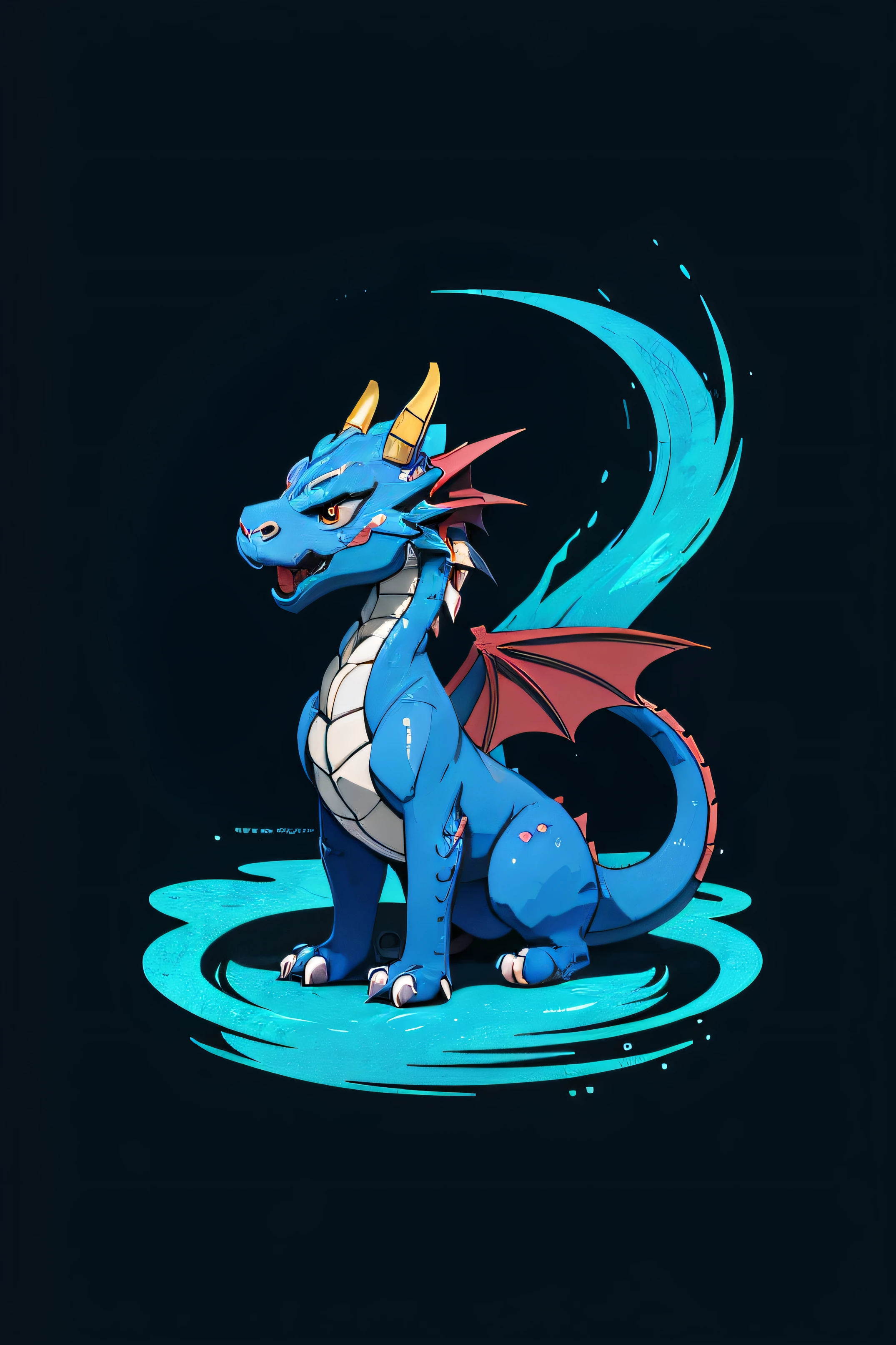 The Asian dragon is drawn in a stylized style, the main colors being blue, cartoon style, cute