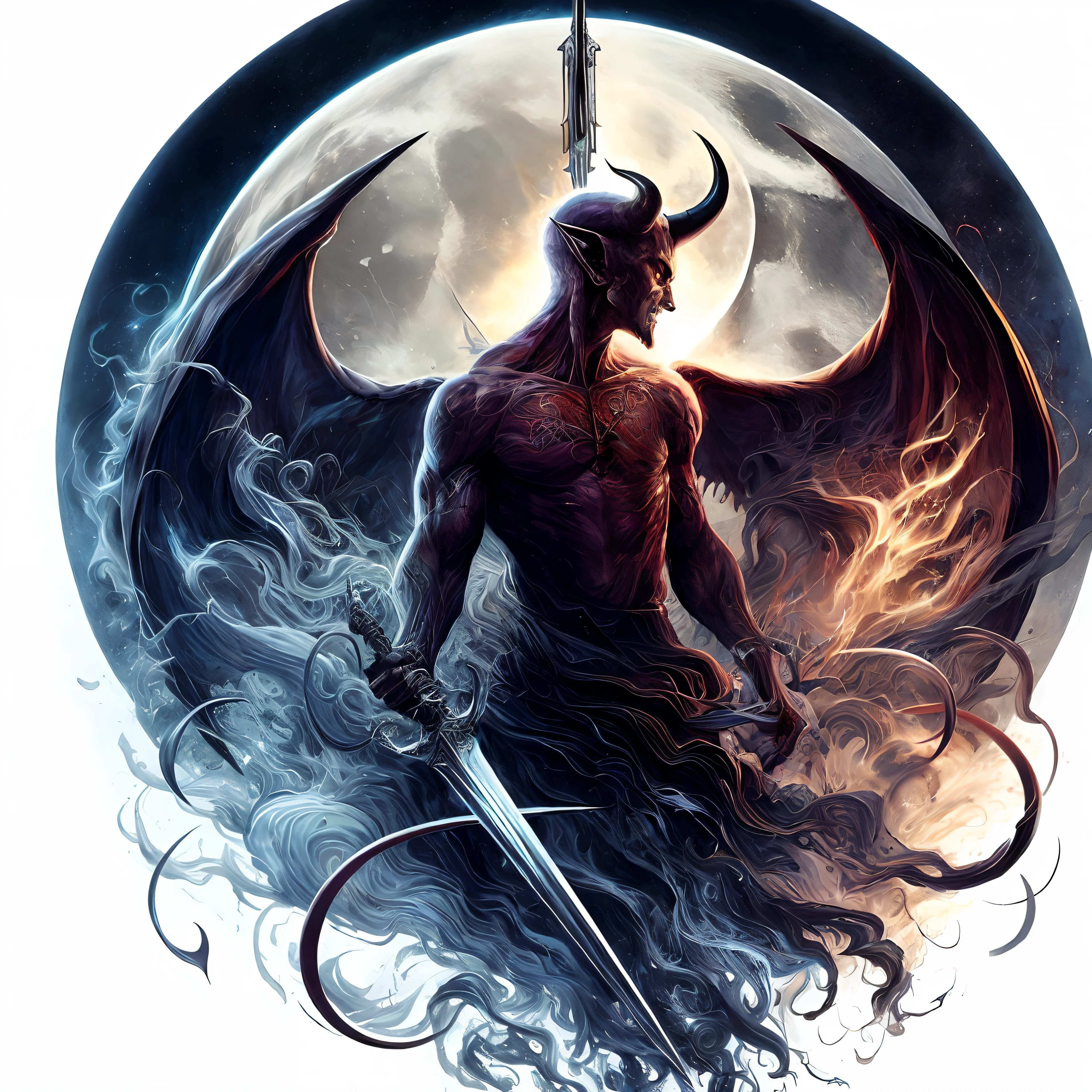 Un primer plano de un demonio con una espada en la mano, Demonio masculino en forma con cuernos blancos, Demonio Masculino, demon lord, djinn hombre demonio masculino, Hermoso dios masculino de la muerte, El dios Hades, Hombre Demonio Masculino, Lucifer, demon soul concept art, Hades, Demonio masculino humano, male djinn man demon hybrid, de Lucifer, satan in hell