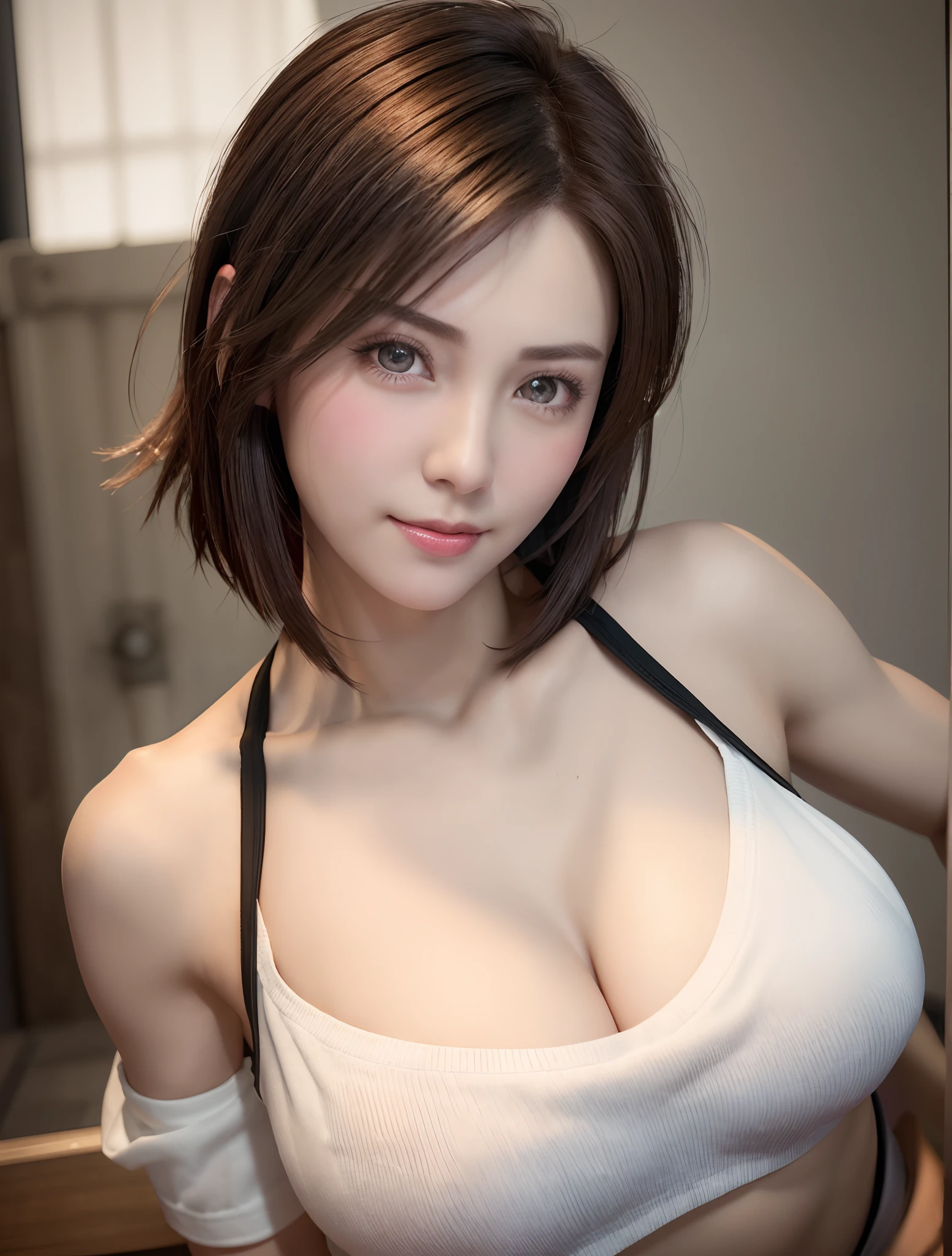 1 20-year-old woman，RAW photogr，Short black hair，Beautiful skins，Beautiful breasts and nipple areola are clearly shaped and small，Attractive woman，An ultra-high picture quality，Sexy Lingerie Pink，Complete unnatural neck