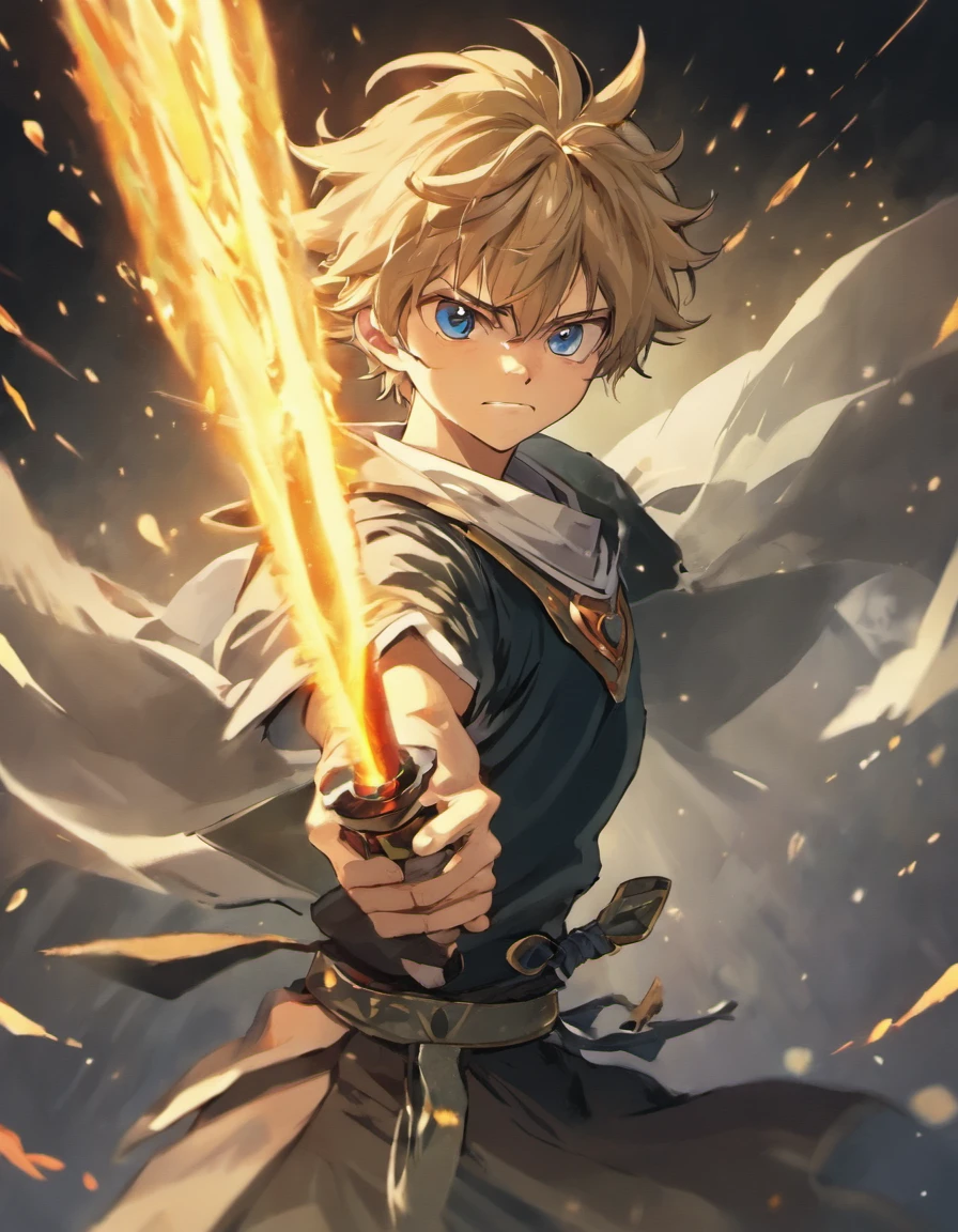 Asta, Black Clover, wielding his powerful antimagic sword, cercado por intenso spellcasting, showing your determination and strength.