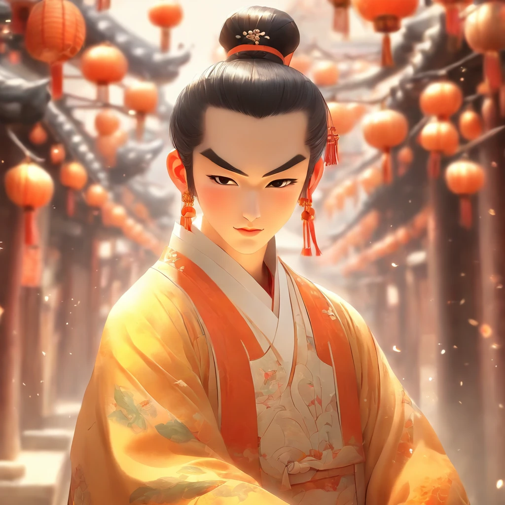 China-style，Tang Dynasty boy，Hanfu，Cute and cute，Take a bunch of sugar gourds，eery，The lively streets of Chang'an，Full body like，Detailed and accurate，depth of fields，8K,A high resolution,tmasterpiece,Beautiful wallpapers,high qulity,high detal,s the perfect face,offcial art,blur backgroun, --Niji 5 --Q 2