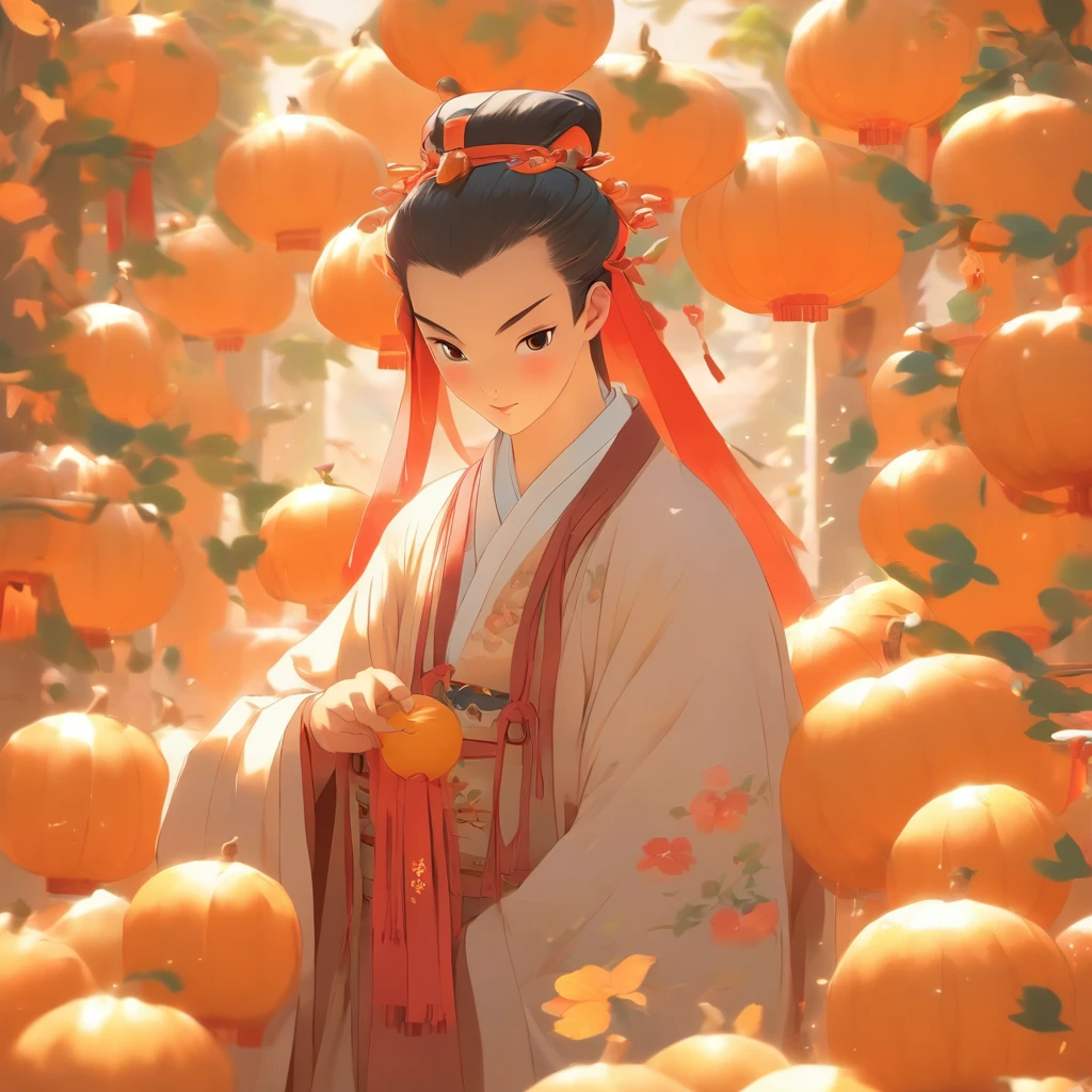 China-style，Tang Dynasty boy，Hanfu，Cute and cute，Take a bunch of sugar gourds，eery，The lively streets of Chang'an，Full body like，Detailed and accurate，depth of fields，8K,A high resolution,tmasterpiece,Beautiful wallpapers,high qulity,high detal,s the perfect face,offcial art,blur backgroun, --Niji 5 --Q 2