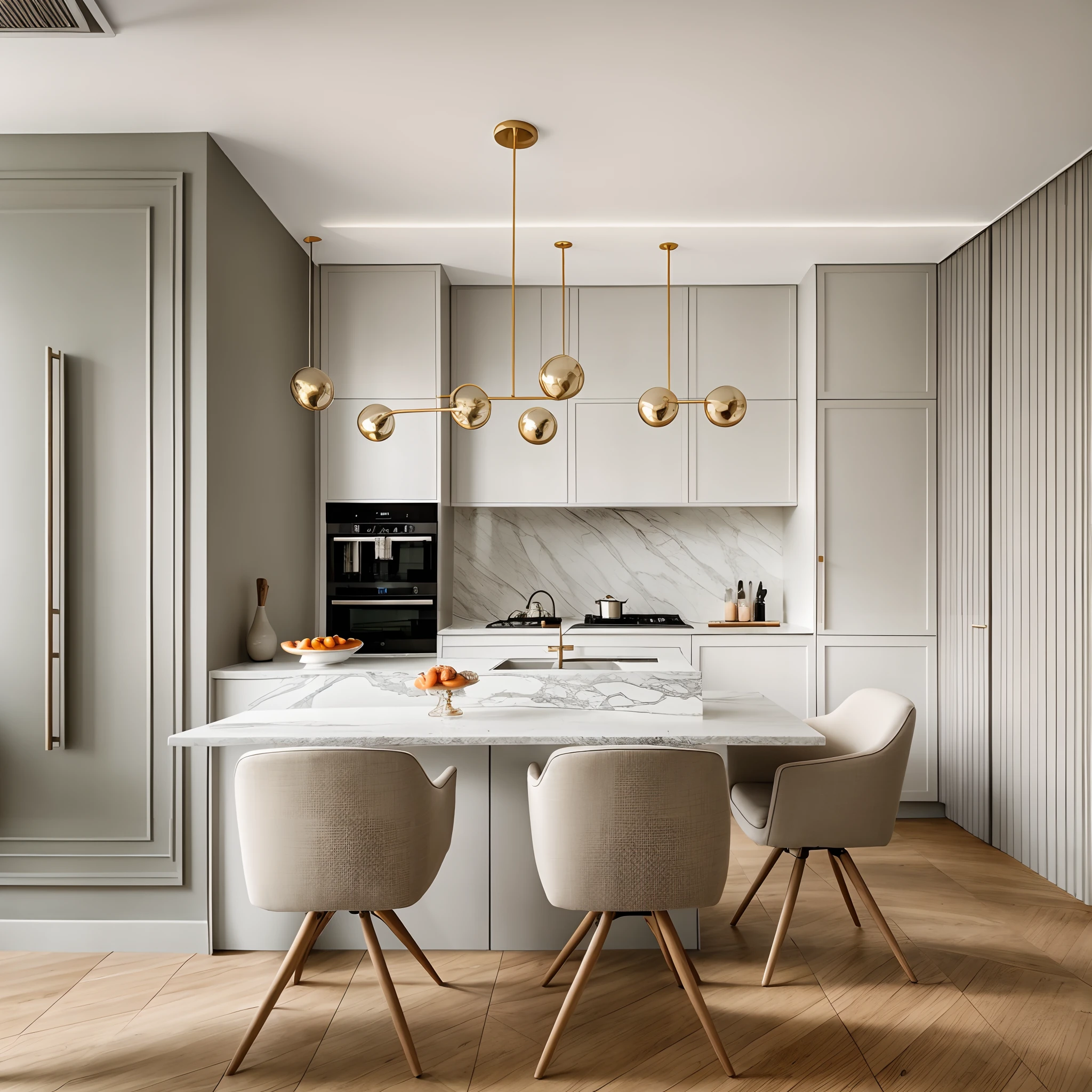 "Luxury, modern kitchen room interior design with a bit of sophistication and elegance,style neoclassic .",day, 8k uhd, dslr, soft lighting, high quality, film grain, Fujifilm XT3