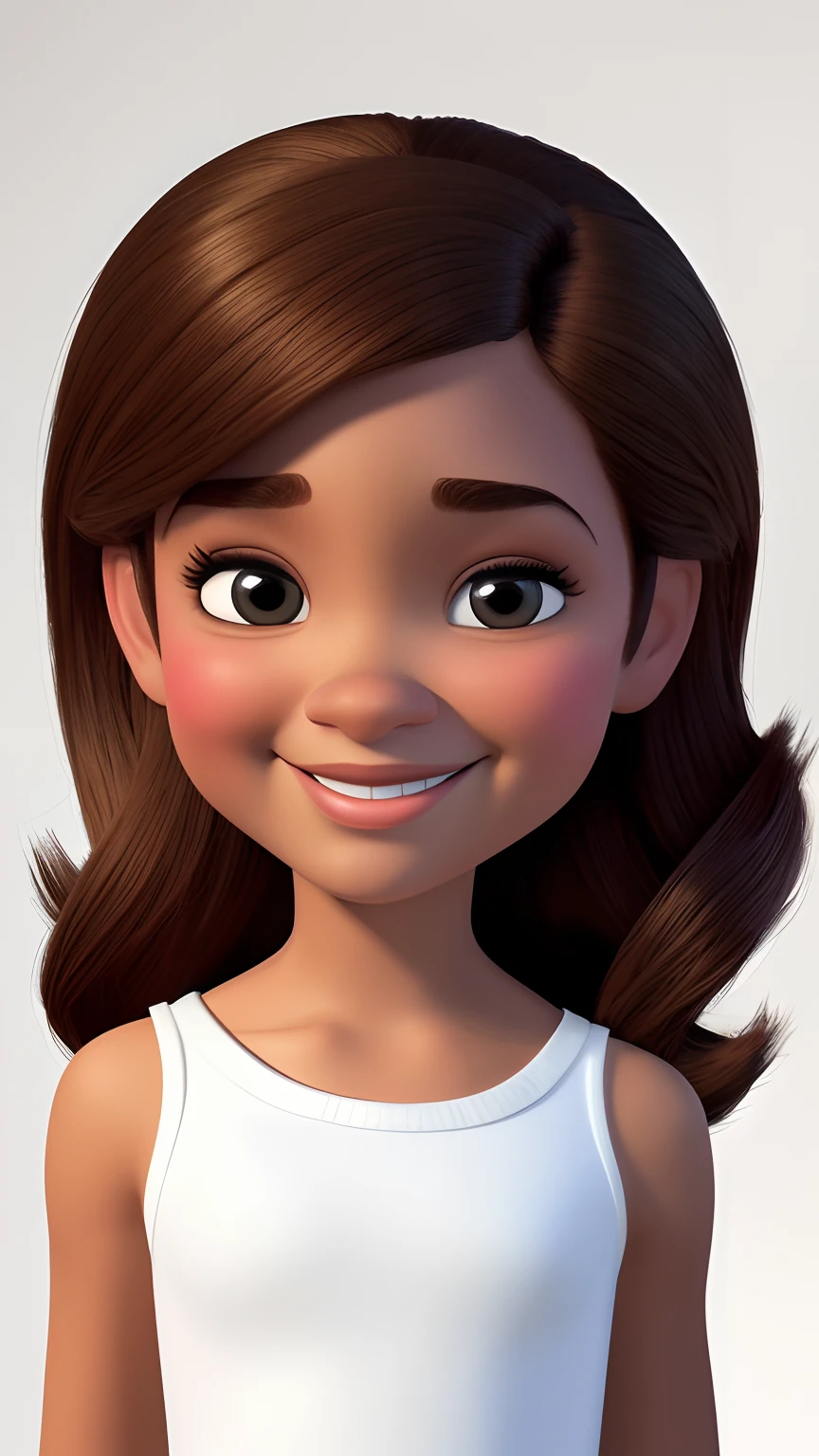 Disney Pixar style 3D rendering poster with happy and adorable couple smiling, The boy is tall white with wavy dark brown hair, Nariz em estilo romano.  Girl is short in stature, Curvilíneo de corpo fino | | |,  pele preta, Cabelos lisos compridos castanhos. usando roupas comuns.  Nubian-style nose, Disney Pixar Cartoon Style Children's Animation, personagens Pixar, personagens desenho animado