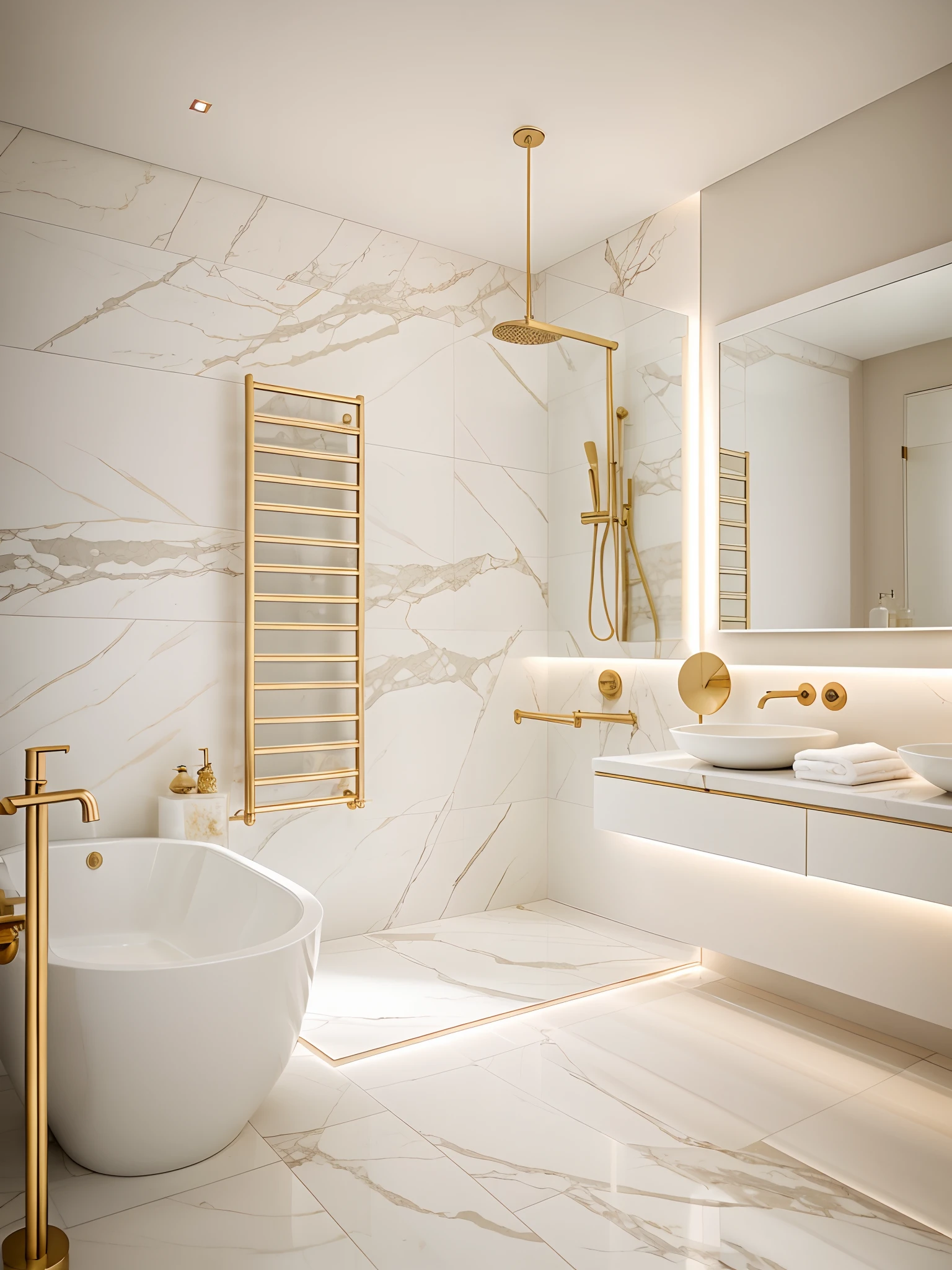 "Luxury, modern bathroom interior design with a bit of sophistication and elegance,style neoclassic .",day, 8k uhd, dslr, soft lighting, high quality, film grain, Fujifilm XT3