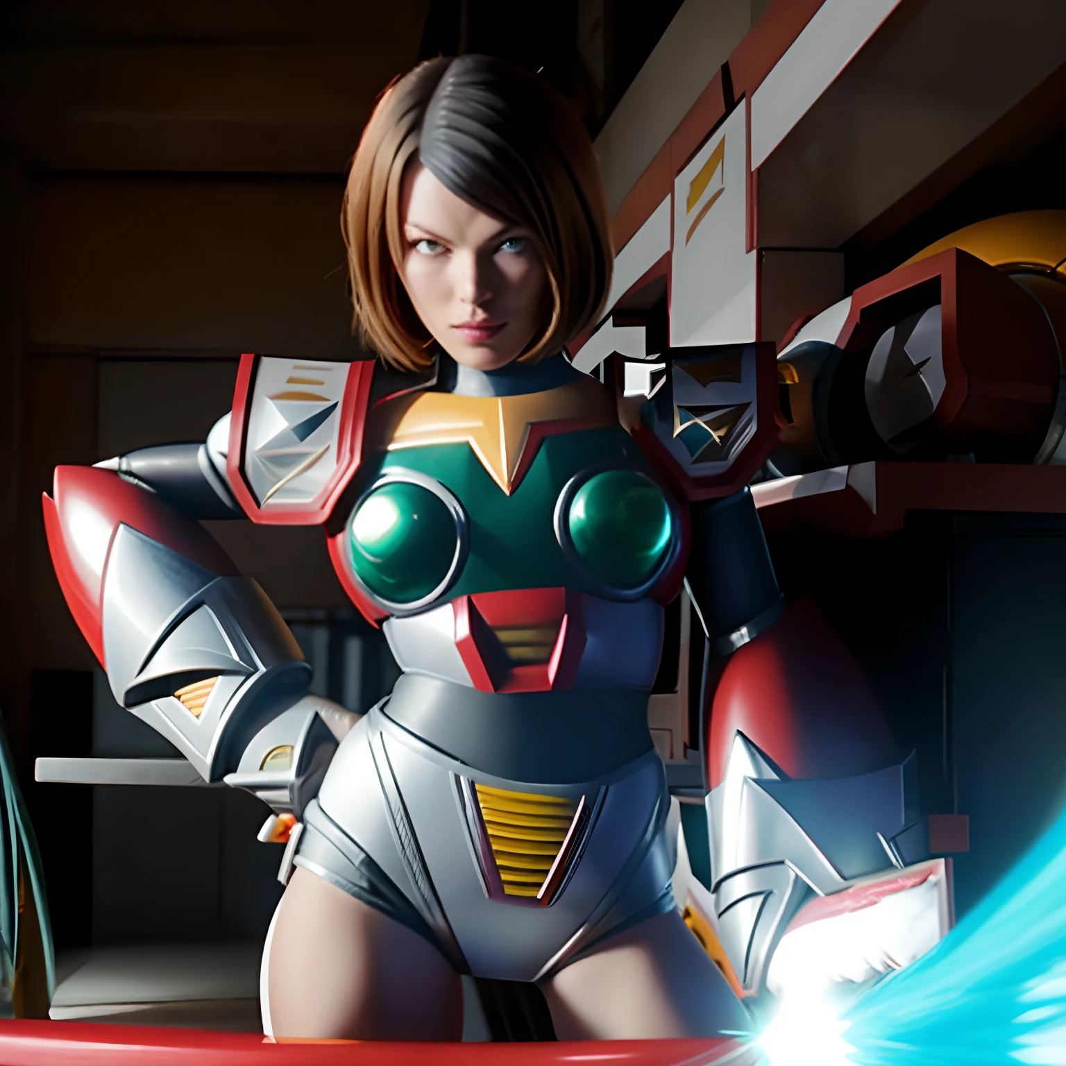 milla jovovich sendo personagem da franquia de jogos megamen CAPCOM