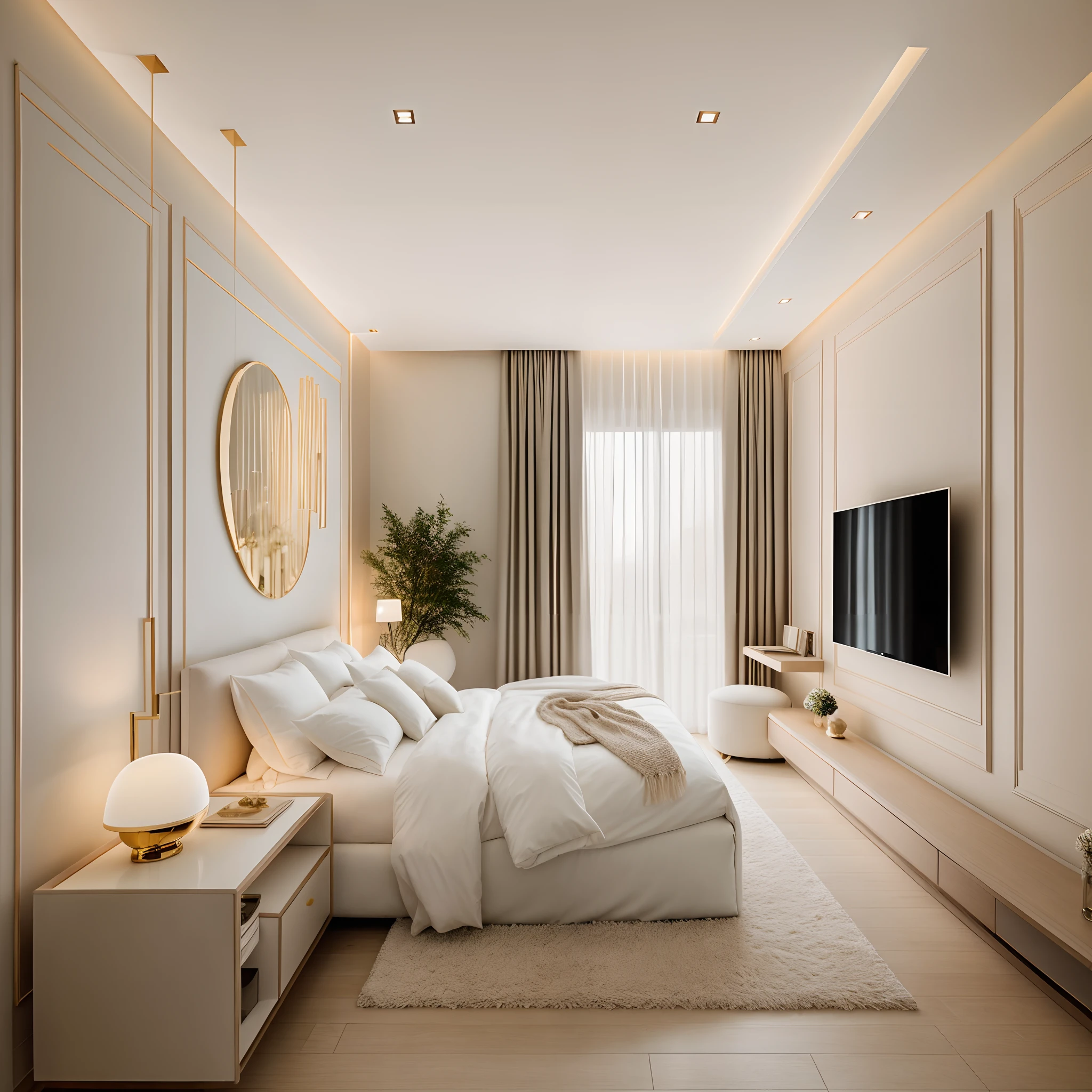 "Luxury, modern bedroom interior design with a bit of sophistication and elegance.",day, 8k uhd, dslr, soft lighting, high quality, film grain, Fujifilm XT3