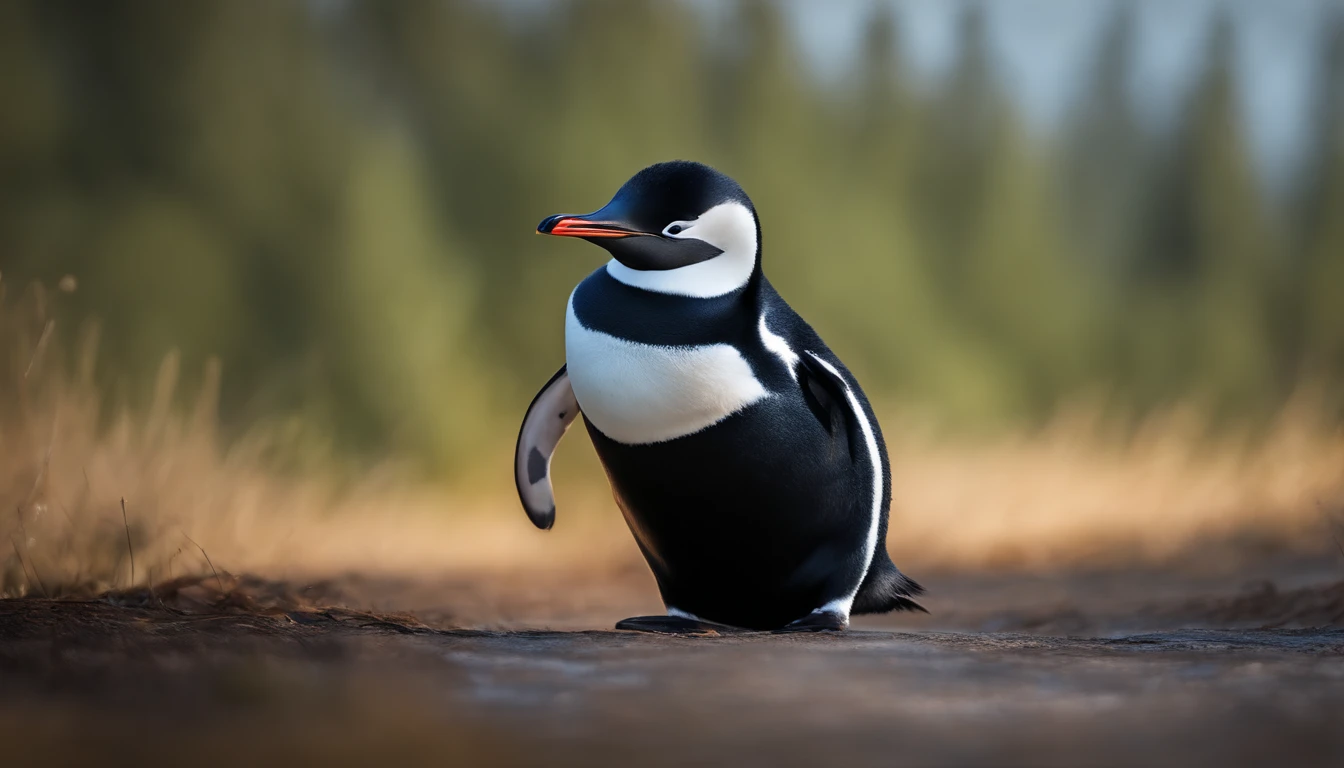 Quiero que me generes una imagen DE pinguino azul MAFIOSO.Trajeado negro, DE 1.80 DE ALTURA. Sentado en una fogata en un bosque, humanoide, olio, arte digital sin fondo. digital painting, 8K Ultra HD, con detalles finos, nitidez alta, creatividad, fantasi, Vermilion, impasto, renacimiento, luminismo. Small head