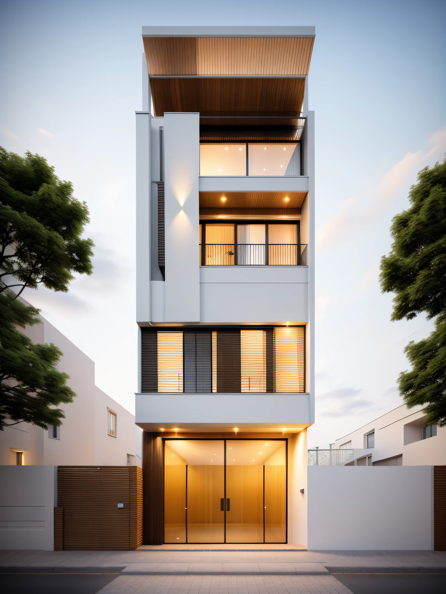 Exterior, morden house, dynamic light, curve linear