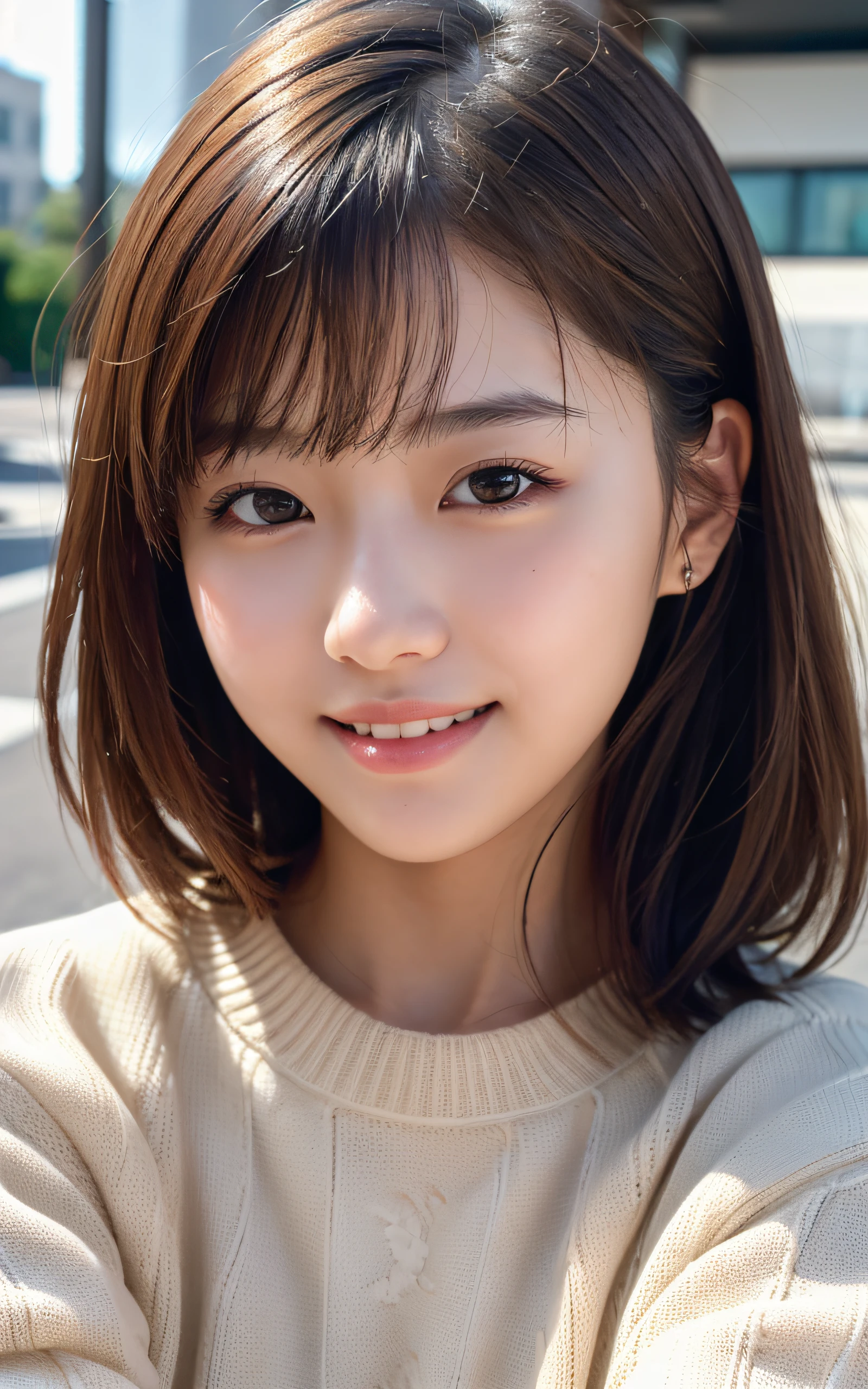 (Photo Real:1.4), (hyper realisitic:1.4), (Smooth lighting:1.05), 1 girl, neat and clean beauty, (sad:1.4), Close-up of the face, 22 years old, Soft lighting, Back lighting, (cheerfulness:1.2), (Finest Real Textured Skins), Narrow-eyed, Super fine face, Gravure Idol Pose, glowy skin, retinas, Anatomically correct, acurate, Super Detail, Textured skin, High quality, high details, Best Quality, High resolution, bangs, sweater