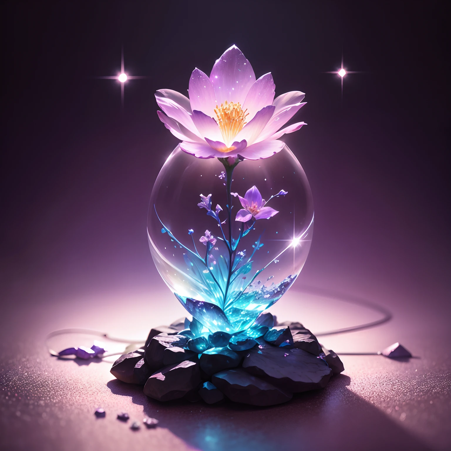 crystal blossom flower,
fantasy, galaxy, transparent,
shimmering, sparkling, splendid, colorful,
magical photography, dramatic lighting, photo realism, ultra-detailed, 4k, Depth of field, High-resolution --auto
