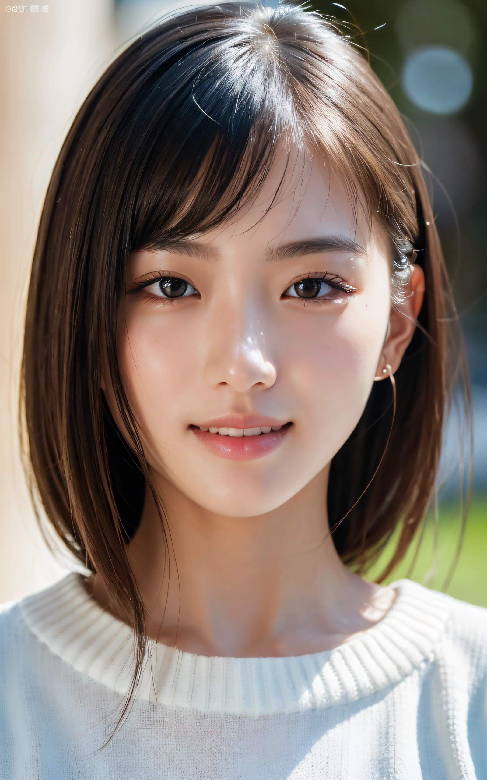 (Photo Real:1.4), (hyper realisitic:1.4), (Smooth lighting:1.05), 1 girl, neat and clean beauty, (sad:1.4), Close-up of the face, 22 years old, Soft lighting, Back lighting, (cheerfulness:1.2),  (Finest Real Textured Skins), Narrow-eyed, Super fine face, Gravure Idol Pose, glowy skin, retinas, Anatomically correct, acurate, Super Detail, Textured skin, High quality, high details, Best Quality, High resolution, bangs, sweater