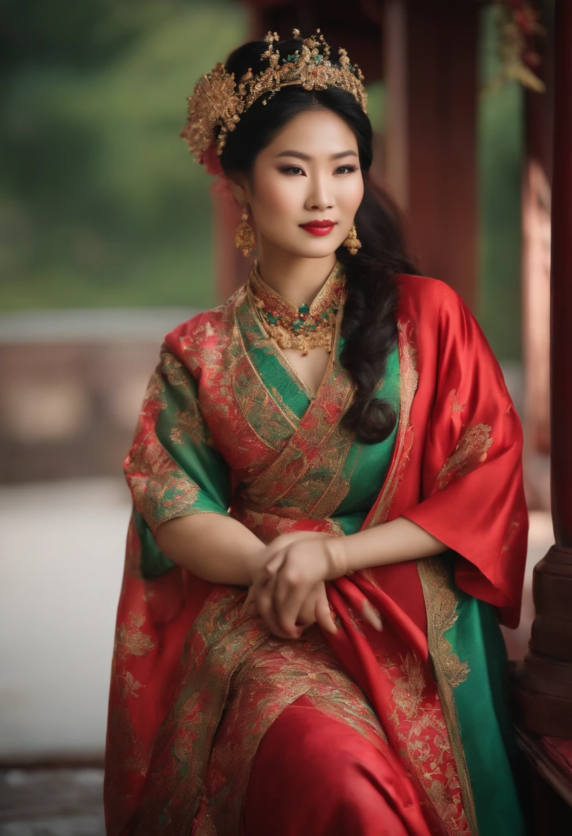Asian woman in arafe in traditional dress posing for photo,