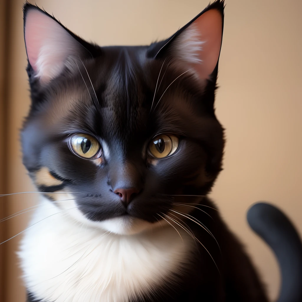 White brown and black tricolor cat with black mask