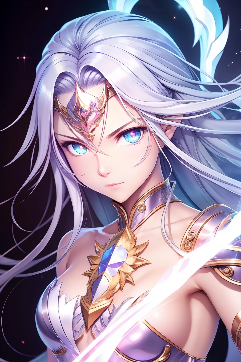 The whole body is beautiful and gorgeous Final Fantasy style, Astral Deva, Headshot, Goddess, Shiny skin, random hair style, Silver hair color, Sepia skin tone, random eyes color, Female, Clean and very detailed face and hands, analogous colors, Glowing shadow, beautiful gradation, Depth of field, Clean image, High quality, High detail, High definition, Luminous Studio graphics engine