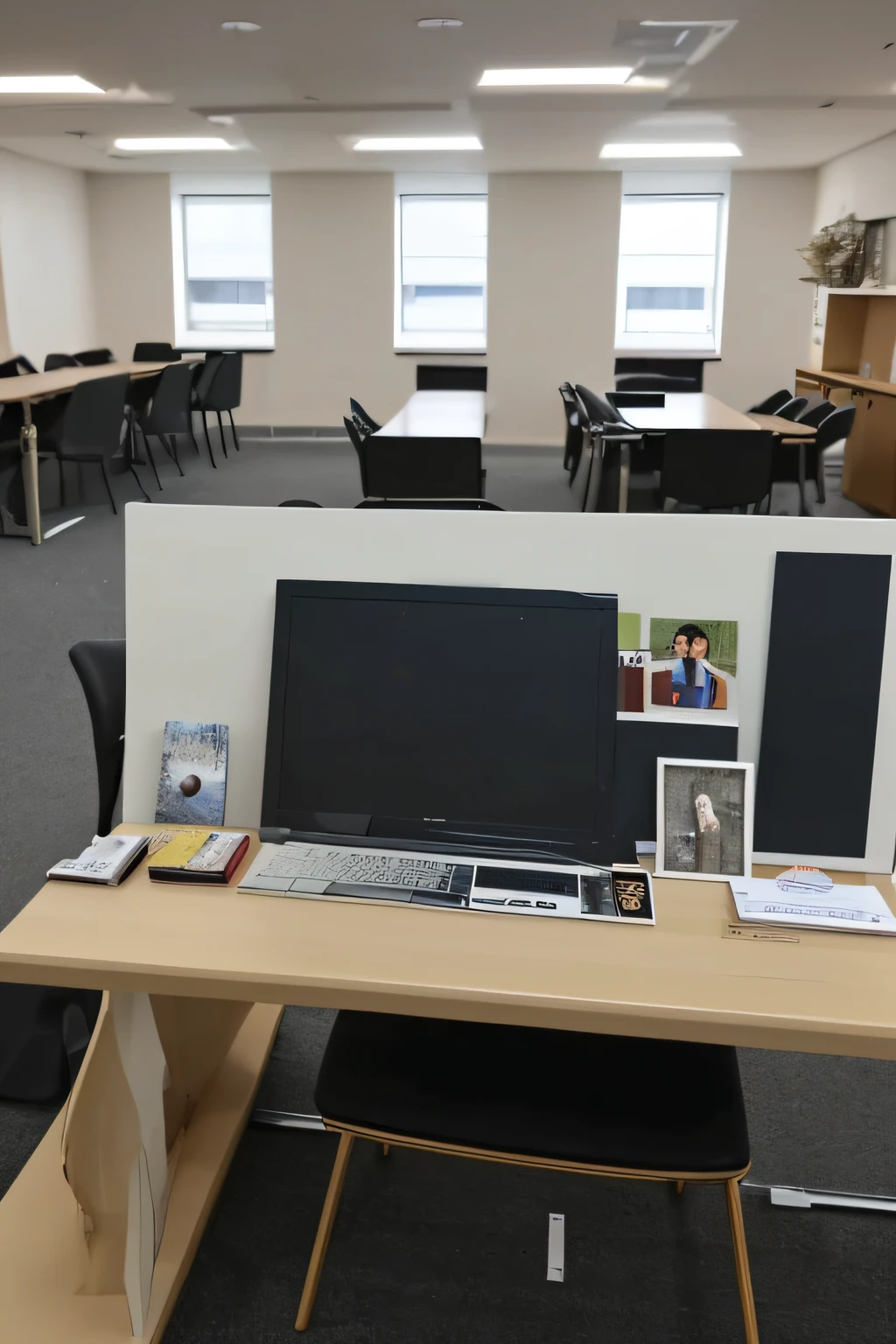 Table plan view，There are 3 books lying flat on the right，On the left is a picture frame