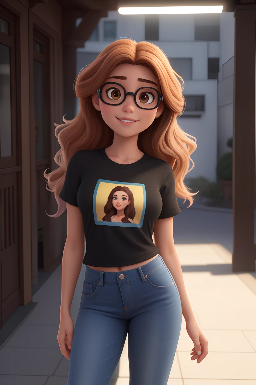 fotografia de uma bonita, sorriso da Juliana Paes, nariz e olhos da Ariana Grande. Olhos negros. usando um jeans e camiseta, cabelos negros, long flutters, Close your eyes on the camera, symmetric eyes, symmetrical face, fotorrealista, fotografia, Rastreamento de caminho, specular illumination, volumetric facial light, path traced hair, visible shadows, intrincado, elaborar. wearing goggles.