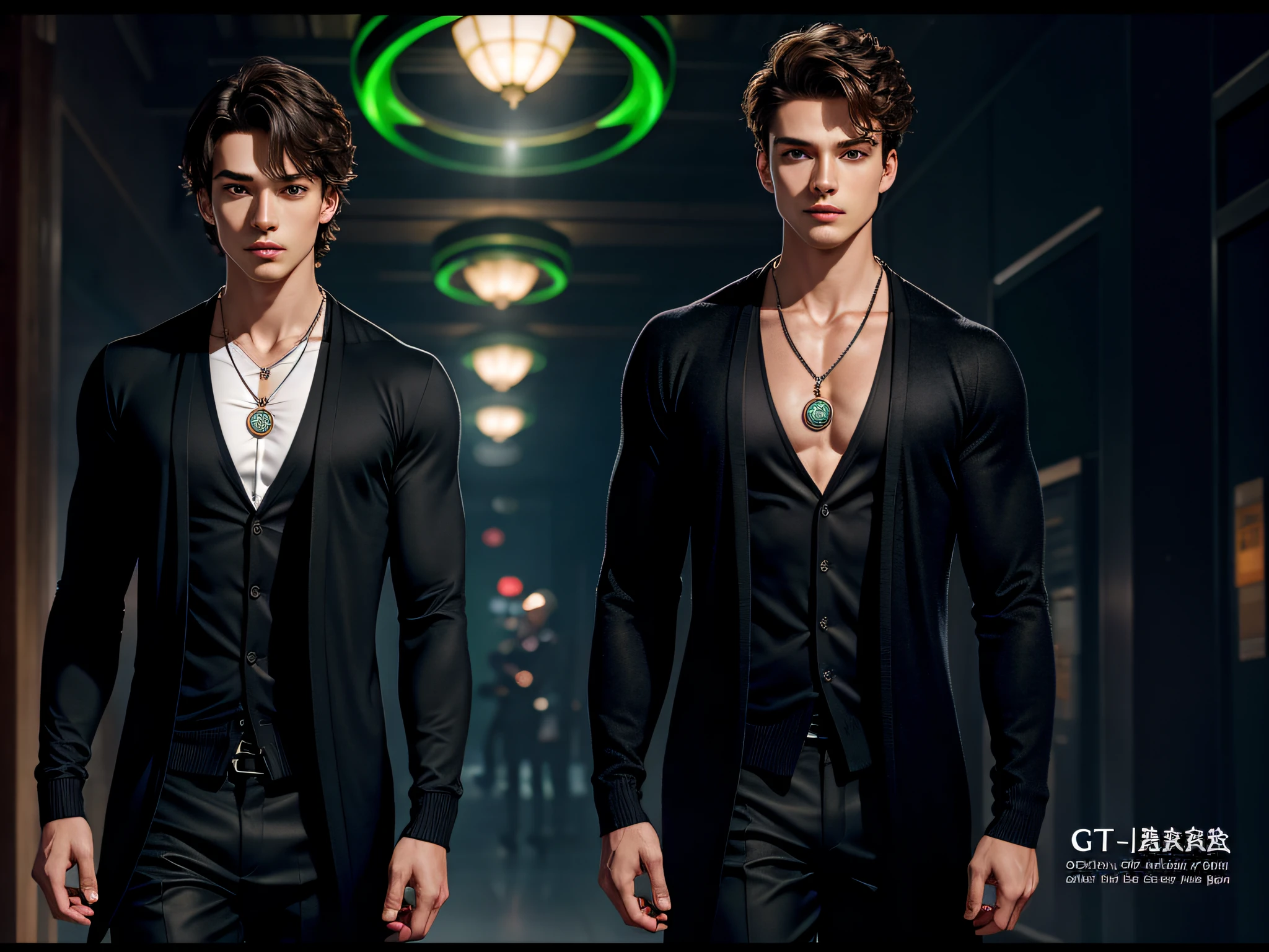 CG scan,(CG cover),Cover text,The body text,(Goujade necklace:1.1),1 boy 1.2,Black cardigan,Character requirements,Funk,perspire,Sports coat,Night in the building