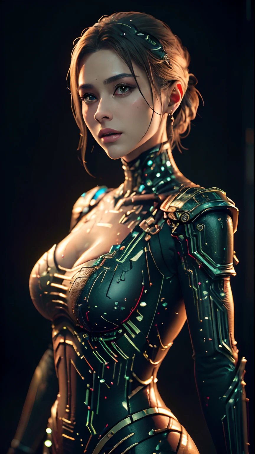 ((bestquality)), ((masterpiece)), (Detailed:1.4), .3D, Image of a beautiful cyberpunk woman with all-black armor.,HDR (high dynamic range),ray tracing,NVIDIA RTX,high-res,unreal 5,subsurface scattering,PBR Textures,Post Processing,anisotropic filtering,deep depth of field,Maximum Sharpness and Clarity,Multilayer textures,Albedo and Specular maps,surface shading,Accurate simulation of light-material interaction,perfect proportion,octanerender,Two-tone lighting,wide aperture,low ISO,White Balance,rule of thirds,8K RAW, Show your