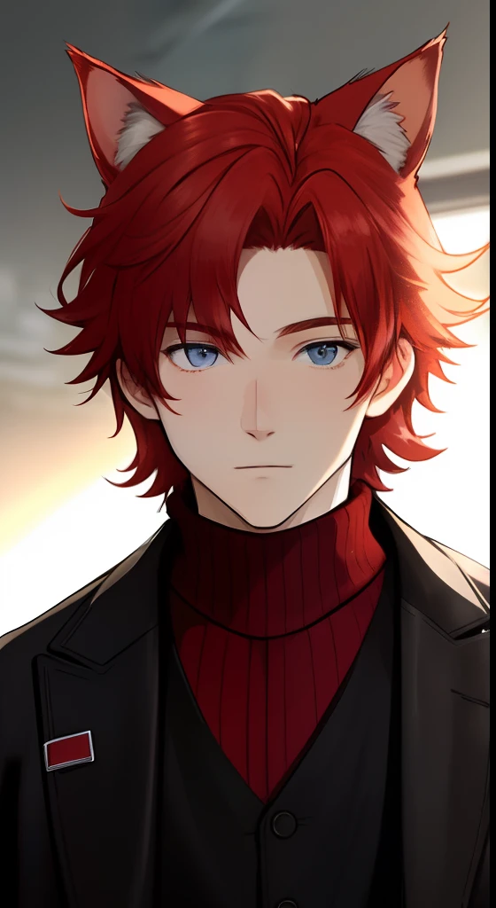 Red-haired cat-eared beautiful boy