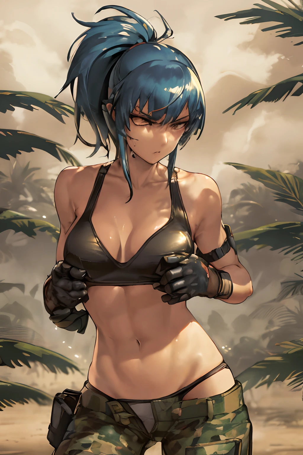 bra and panty, serious, dominant, seductive, sexy, military, desert. Cammo, Tactical. Armor, Sun, hot, Sargent, sleeveless, perfect hands, wet, wetting, summer, water, tropical.