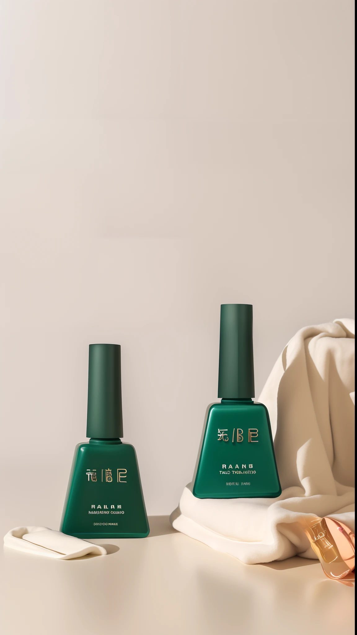 A bottle of nail polish is placed on the table next to the towel,( Matte lacquer bottles:1),Very textured,Product photo, products shot, Product photography, (Ray traching),(lightand shade contrast),Telephoto macro,(the detail),tmasterpiece,Surreal attention,realisticlying,32K,Blander