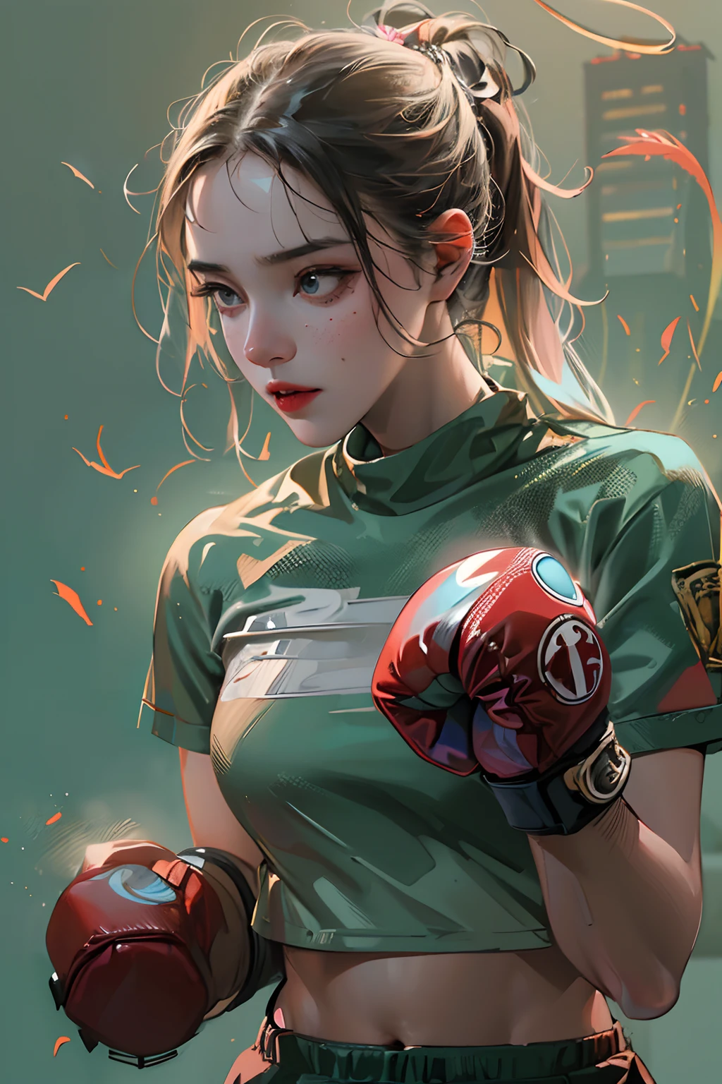 Girl practicing boxing，Wearing boxing gloves on his hands，(steams:1.1),(Trembling:1.1),(Sweat:1.1),Pubic Area Showing,(teens girl,boxing),boxer,(4K), (RAW photo: 1.2), (Realism: 1.4), (masutepiece: 1.3), (exquisite detailing: 1.2), Delicate and beautiful details, (eye detailed), (Facial detailed), (Highest quality:1.4), (Hyper-Resolution: 1.2), (very detailed illustration),ultra-realistic realism, shadowing, anaglyph, angle of view, Atmospheric perspective,vanishing point, Wide shot, Wide-angle, 8K, Super detail, ccurate, Best quality