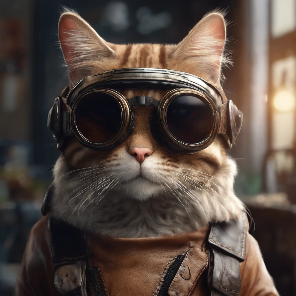 A cute cat，Wear a motorcycle outfit，Wearing sunglasses，Gallop on winding roads