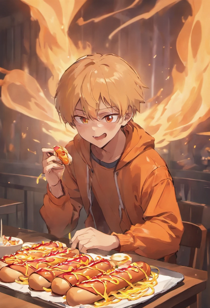 A man making a dick hot dog with cum