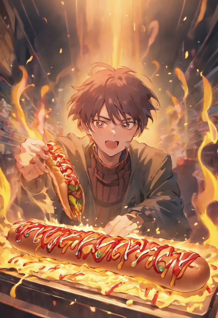 A man making a dick hot dog with cum