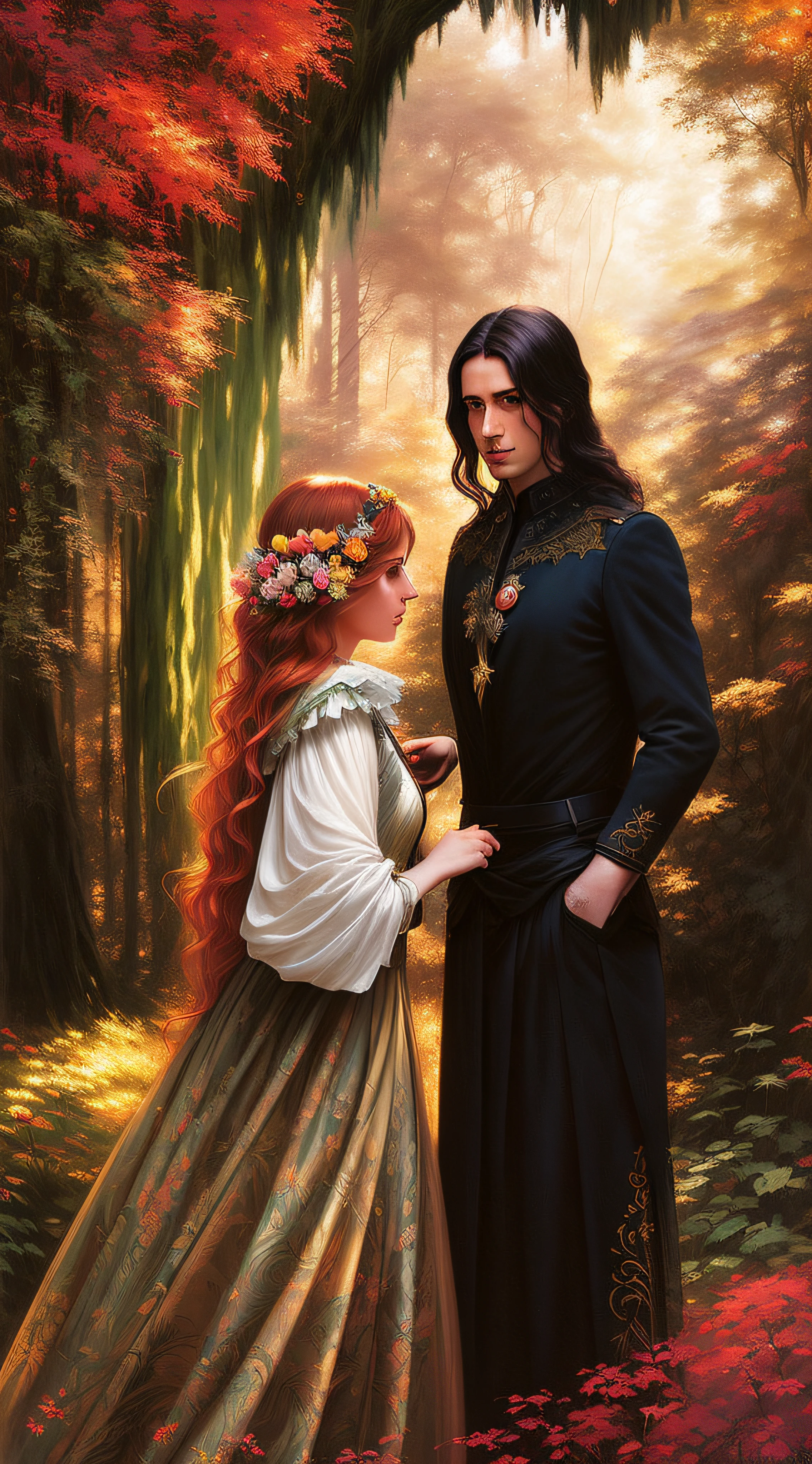a painting of a couple of people standing in a forest, magali villeneuve and monet, darius zawadzki and tom bagshaw, donato giancola and tom bagshaw, charlie bowater and tom bagshaw, magali villeneuve', charlie bowater and artgeem, abaddon and magali villeneuve, graphic artist magali villeneuve