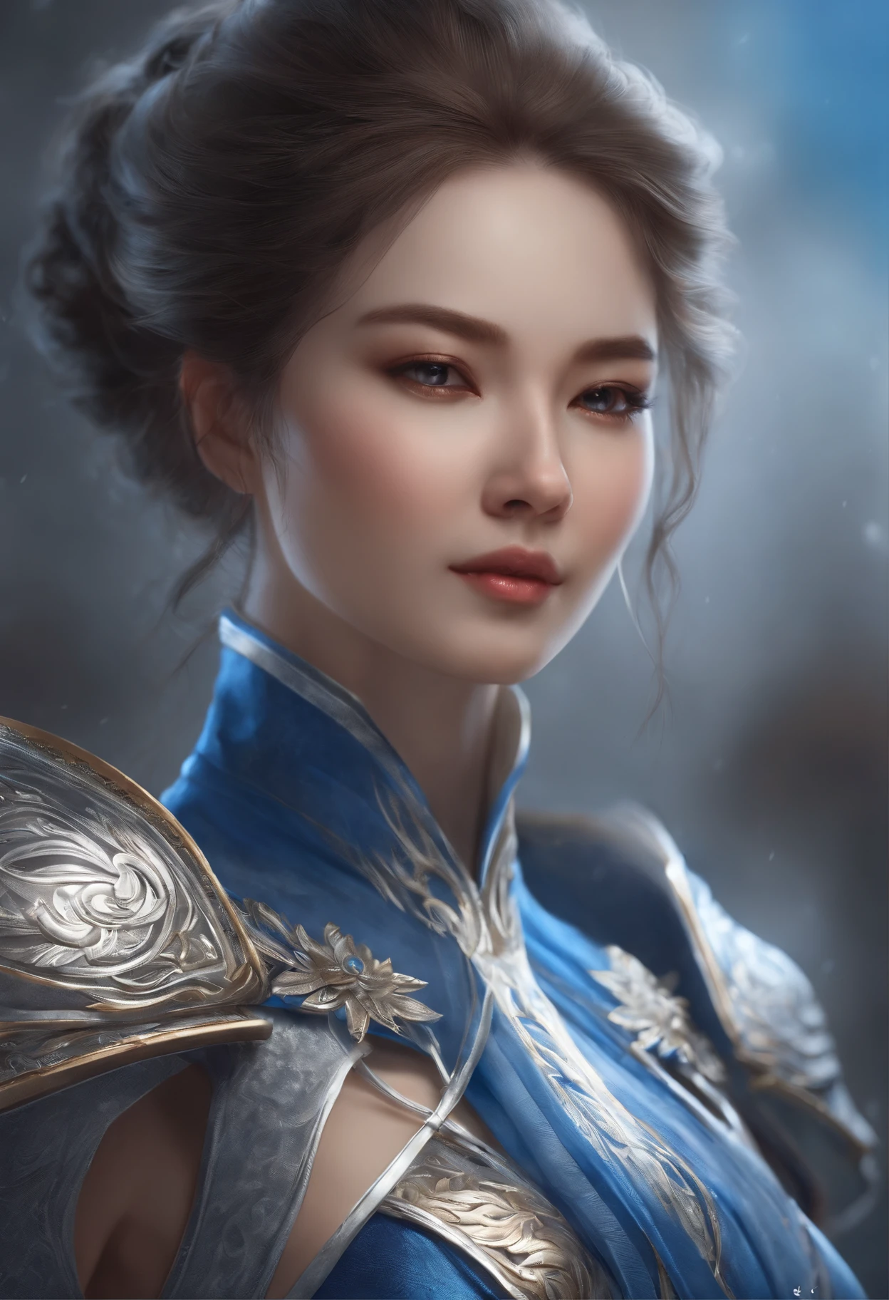 a close up of a woman in a silver and blue dress, chengwei pan on artstation, by Yang J, detailed fantasy art, stunning character art, fanart best artstation, epic exquisite character art, beautiful armor, extremely detailed artgerm, detailed digital anime art, artgerm on artstation pixiv, armor girl
