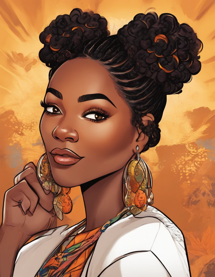 Quirky black woman, black mini twist hair, mocha brown skin, brown eyes, slightly chubby