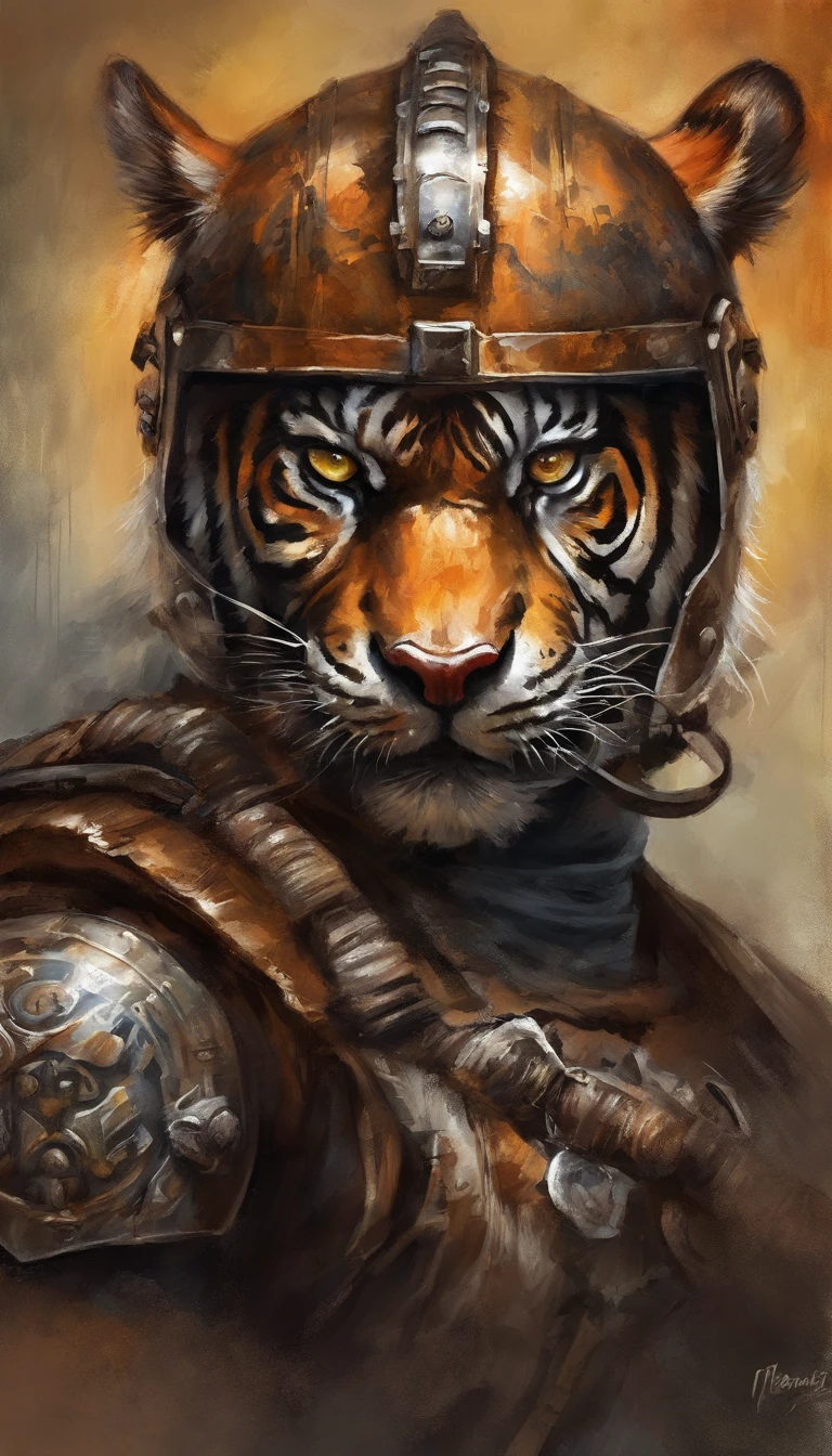 qualidade superior, dramatic lighting, menacing pose, olhar feroz, epic atmosphere, (((Tiger head shaped helmet))), (((tiro de corpo inteiro))), tigre de metal, Ciborgues, estilo cyberpunk, mechnical, ((detalhes intrincados)), NFFSW, ((detalhes intrincados, Hiperdetalhes)), incandescent bulbs, Cinematic Shot, vinheta, bokeh efeito beckground, (tigre), (tiro de corpo inteiro).