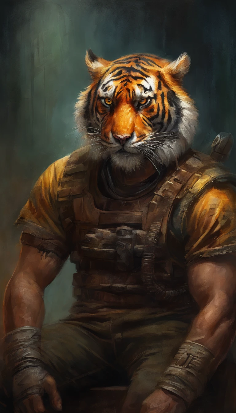 qualidade superior, dramatic lighting, menacing pose, olhar feroz, epic atmosphere, (((Tiger head shaped helmet))), (((tiro de corpo inteiro))), tigre de metal, Ciborgues, estilo cyberpunk, mechnical, ((detalhes intrincados)), NFFSW, ((detalhes intrincados, Hiperdetalhes)), incandescent bulbs, Cinematic Shot, vinheta, bokeh efeito beckground, (tigre), (tiro de corpo inteiro).