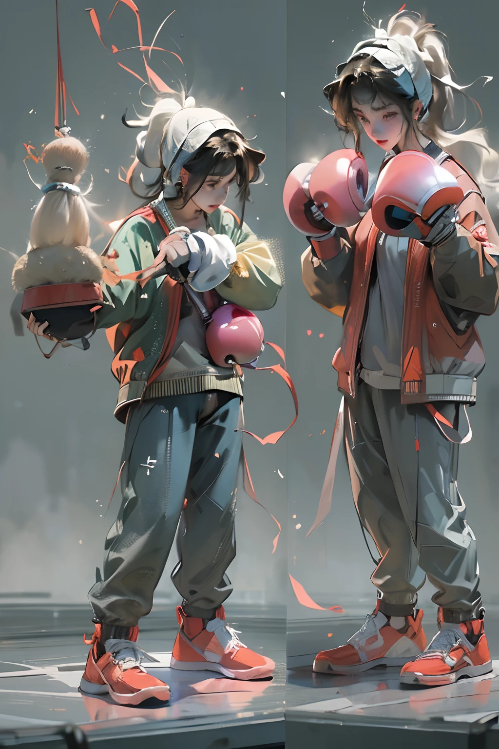 Girl practicing boxing，Wearing boxing gloves on his hands，(steams:1.1),(Trembling:1.1),(Sweat:1.1),Pubic Area Showing,(teens girl,boxing),boxer,(4K), (RAW photo: 1.2), (Realism: 1.4), (masutepiece: 1.3), (exquisite detailing: 1.2), Delicate and beautiful details, (eye detailed), (Facial detailed), (Highest quality:1.4), (Hyper-Resolution: 1.2), (very detailed illustration),ultra-realistic realism, shadowing, anaglyph, angle of view, Atmospheric perspective,vanishing point, Wide shot, Wide-angle, 8K, Super detail, ccurate, Best quality